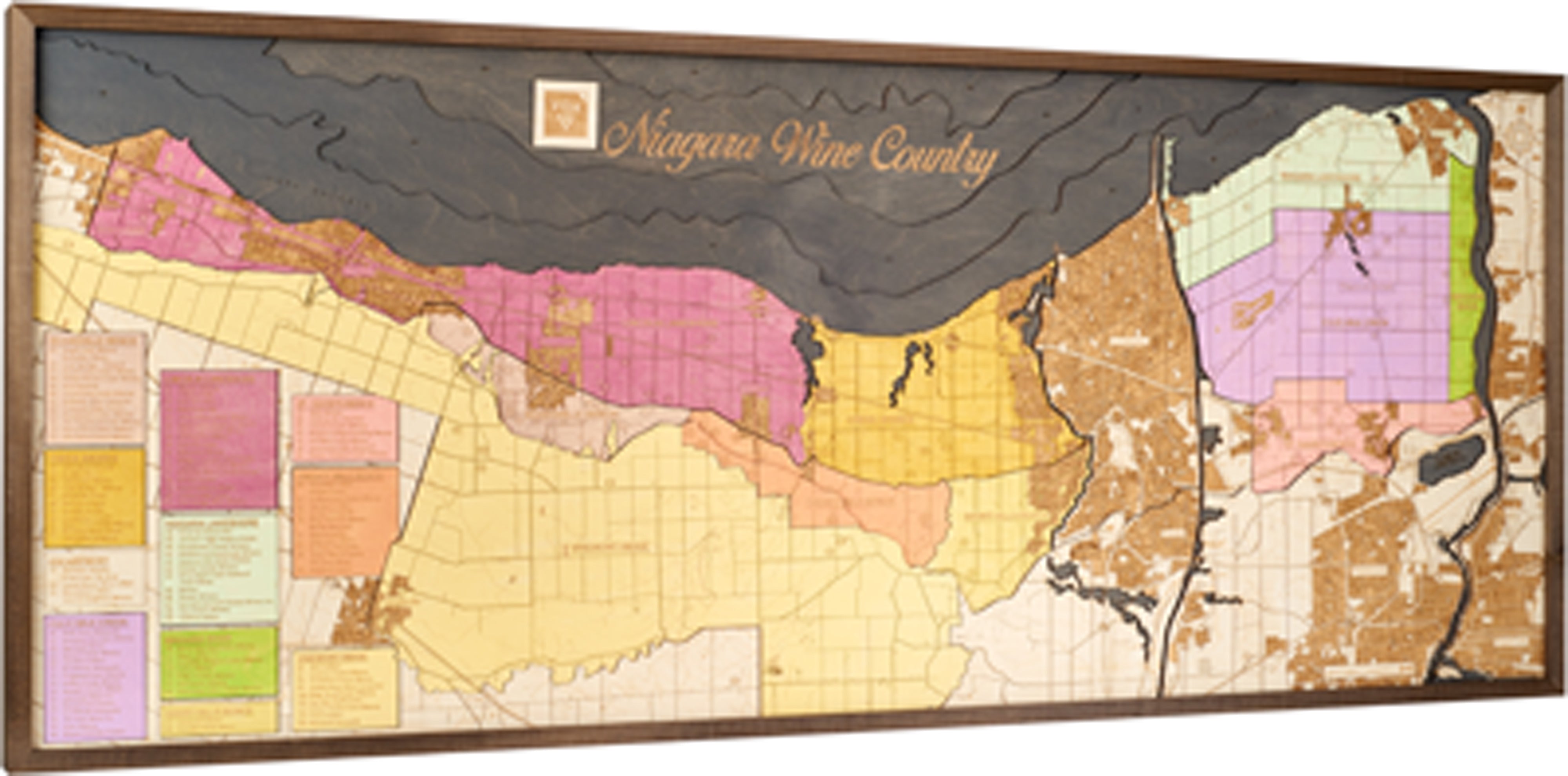 NIAGARA WINE COUNTRY 3D WOODEN WALL MAP - Version XL