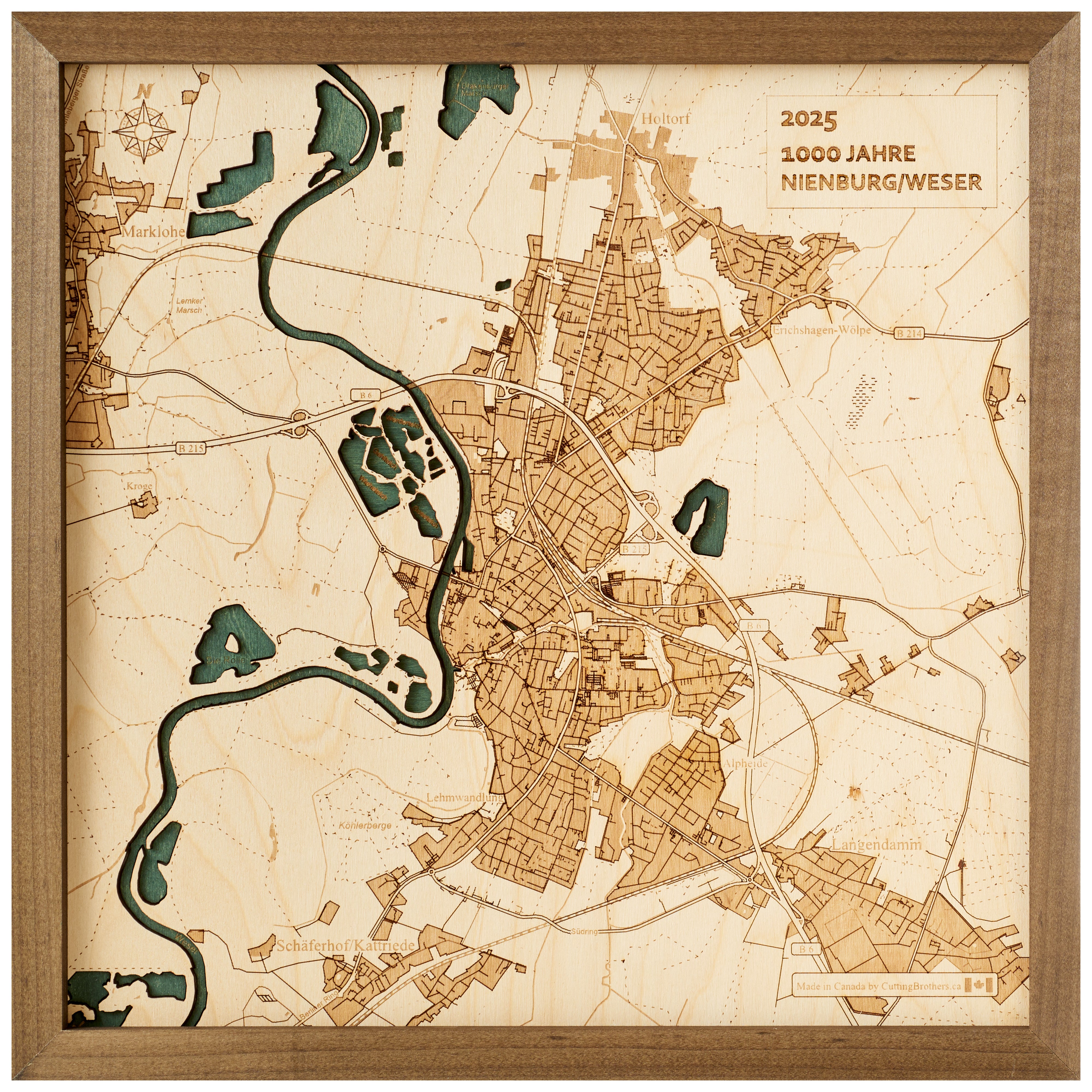 NIENBURG/WESER  3D WOODEN WALL MAP - Version S