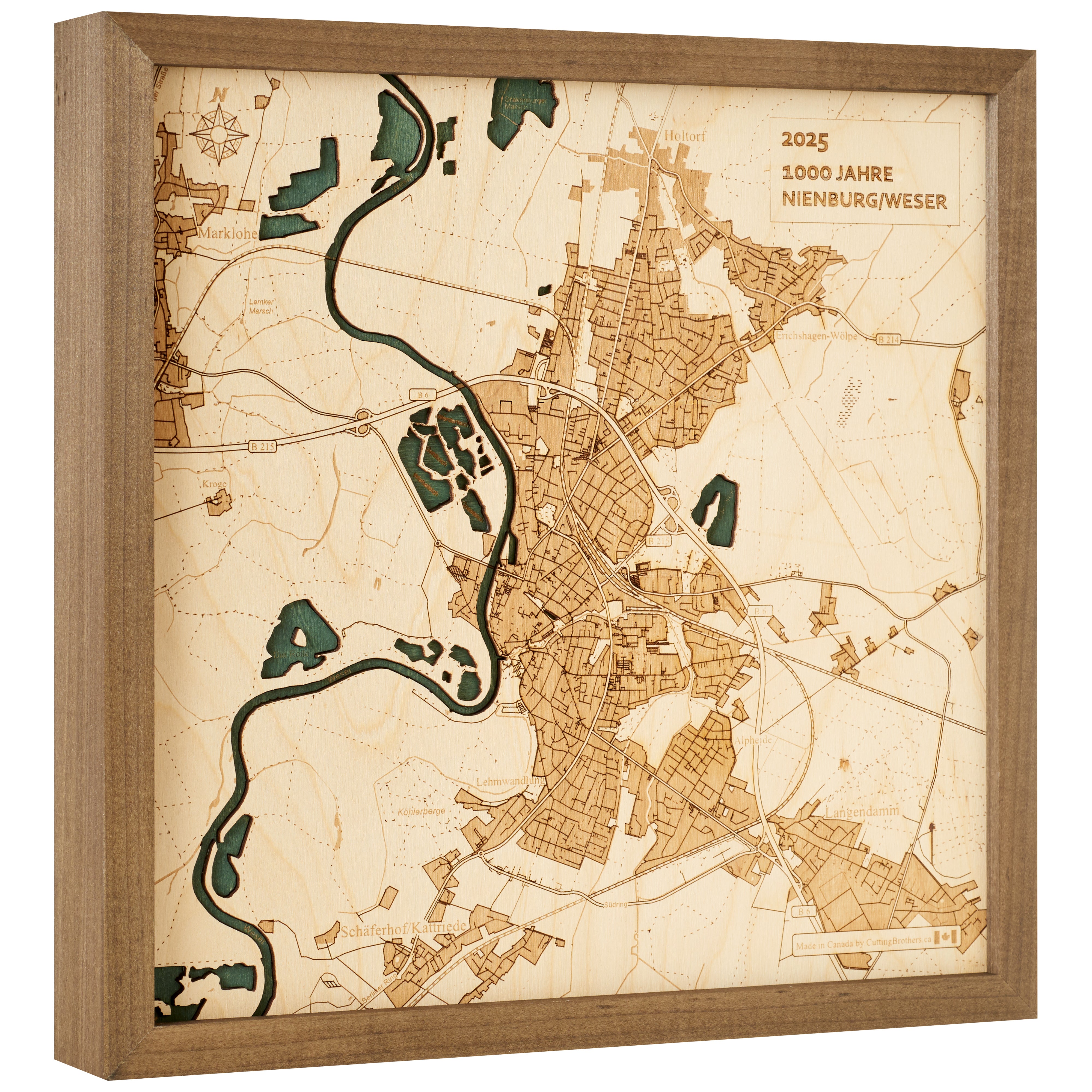 NIENBURG/WESER  3D WOODEN WALL MAP - Version S