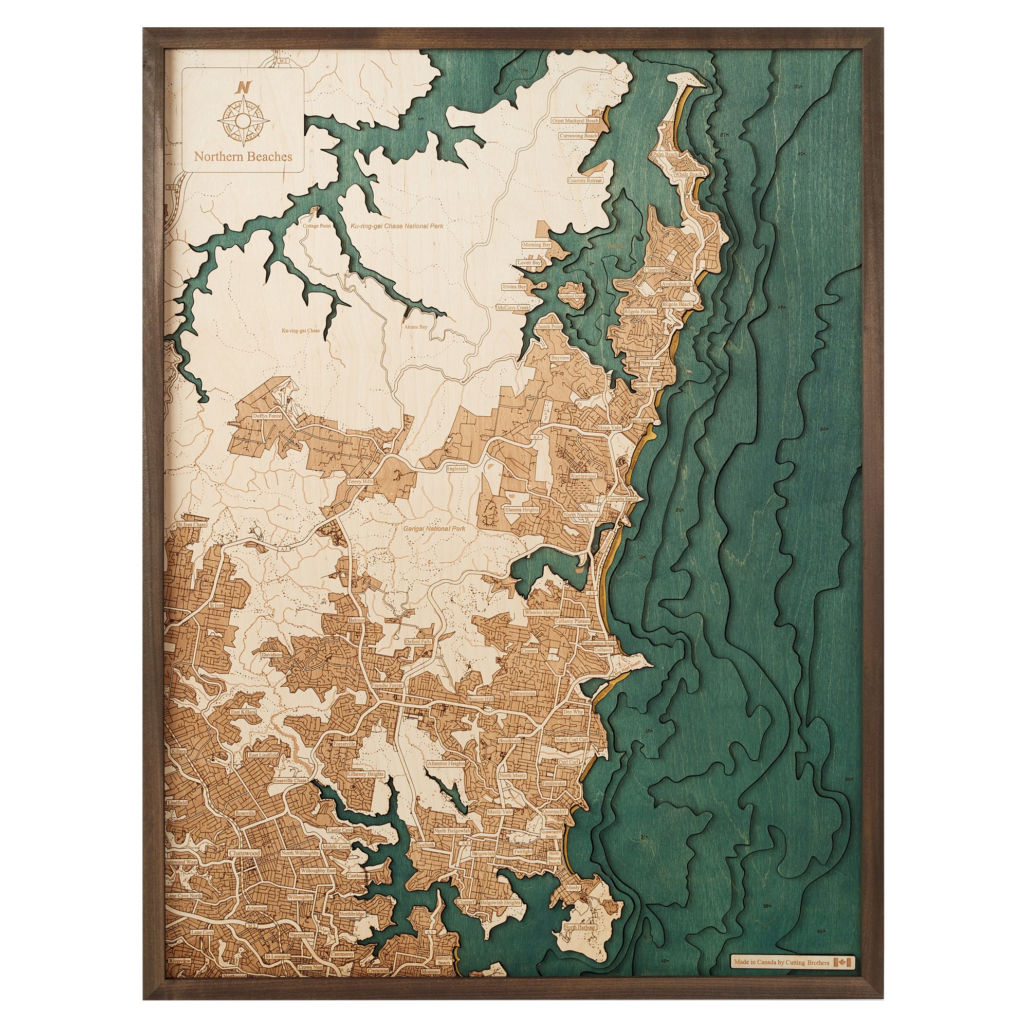 NORTH SYDNEY 3D WOODEN WALL MAP - Version L