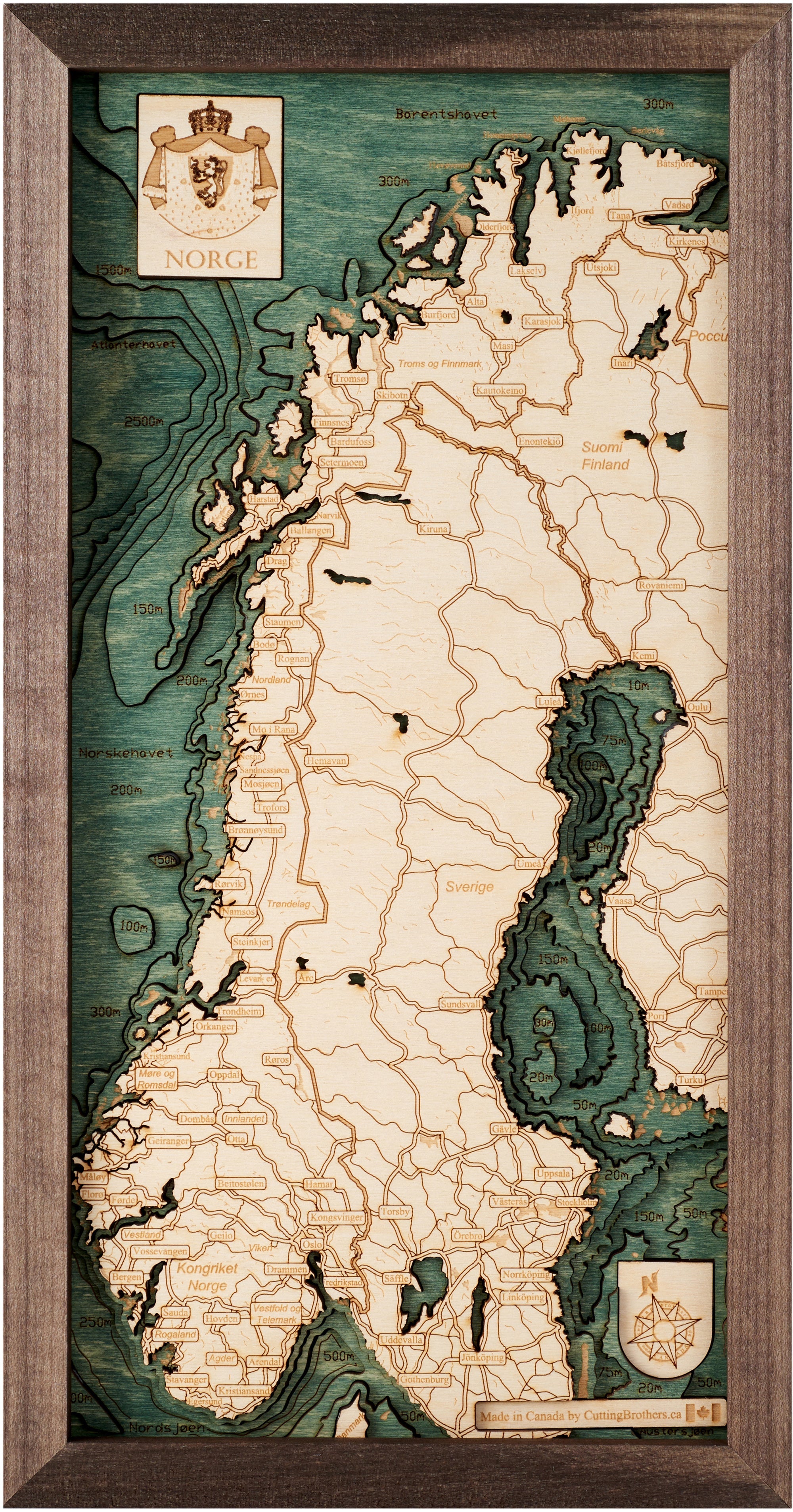 NORWAY 3D WOODEN WALL MAP - Version S