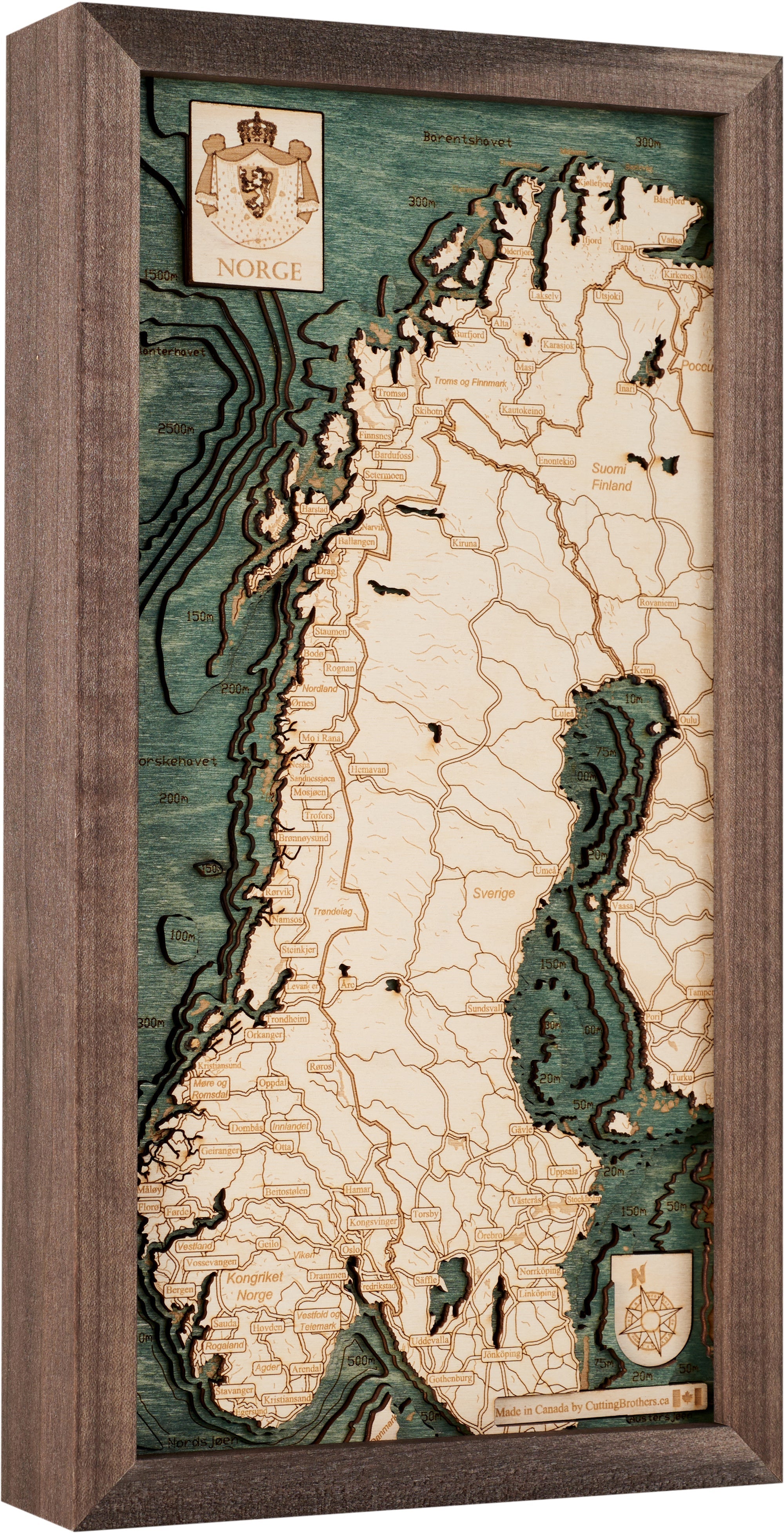 NORWAY 3D WOODEN WALL MAP - Version S