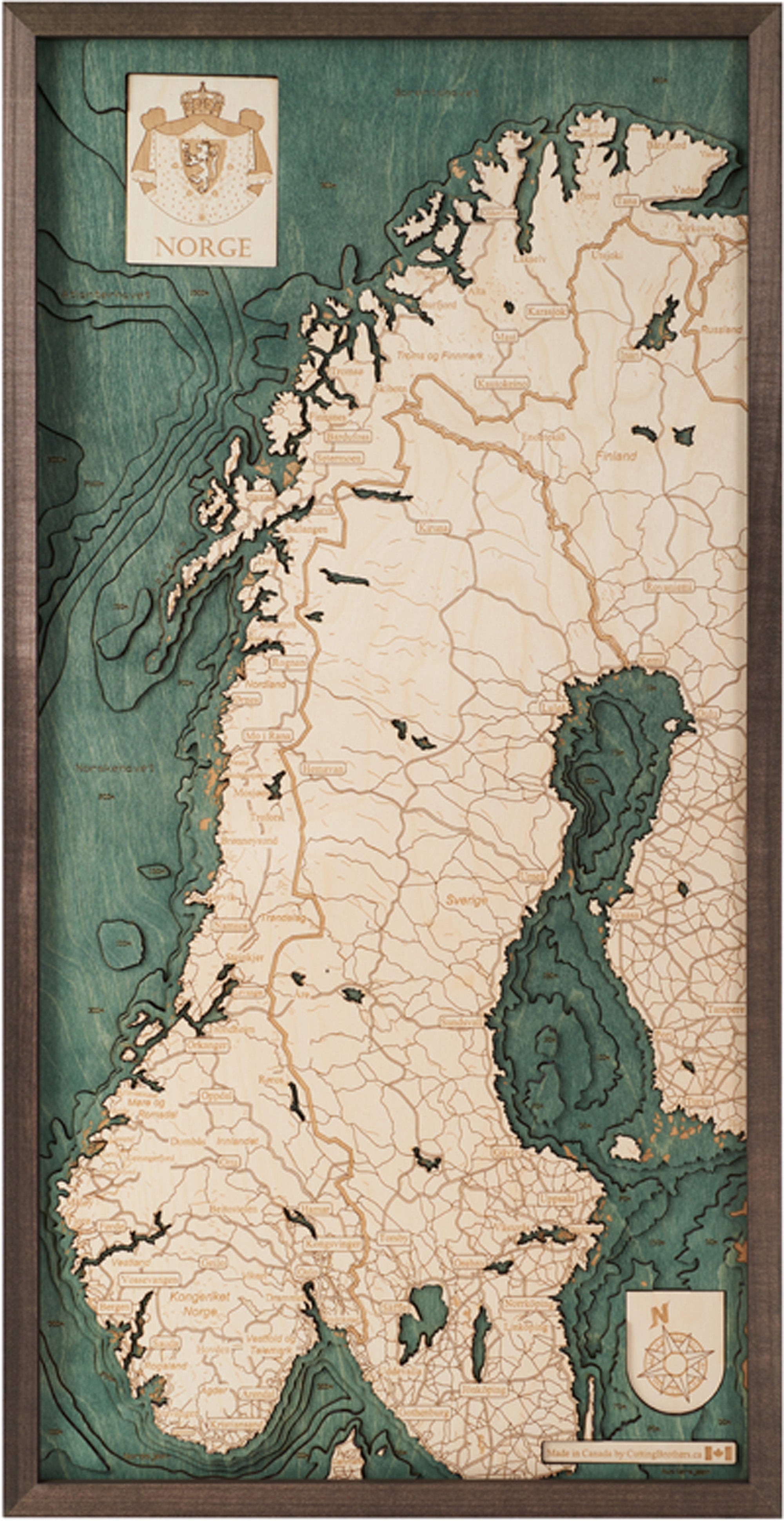 NORWAY 3D WOODEN WALL MAP - Version M