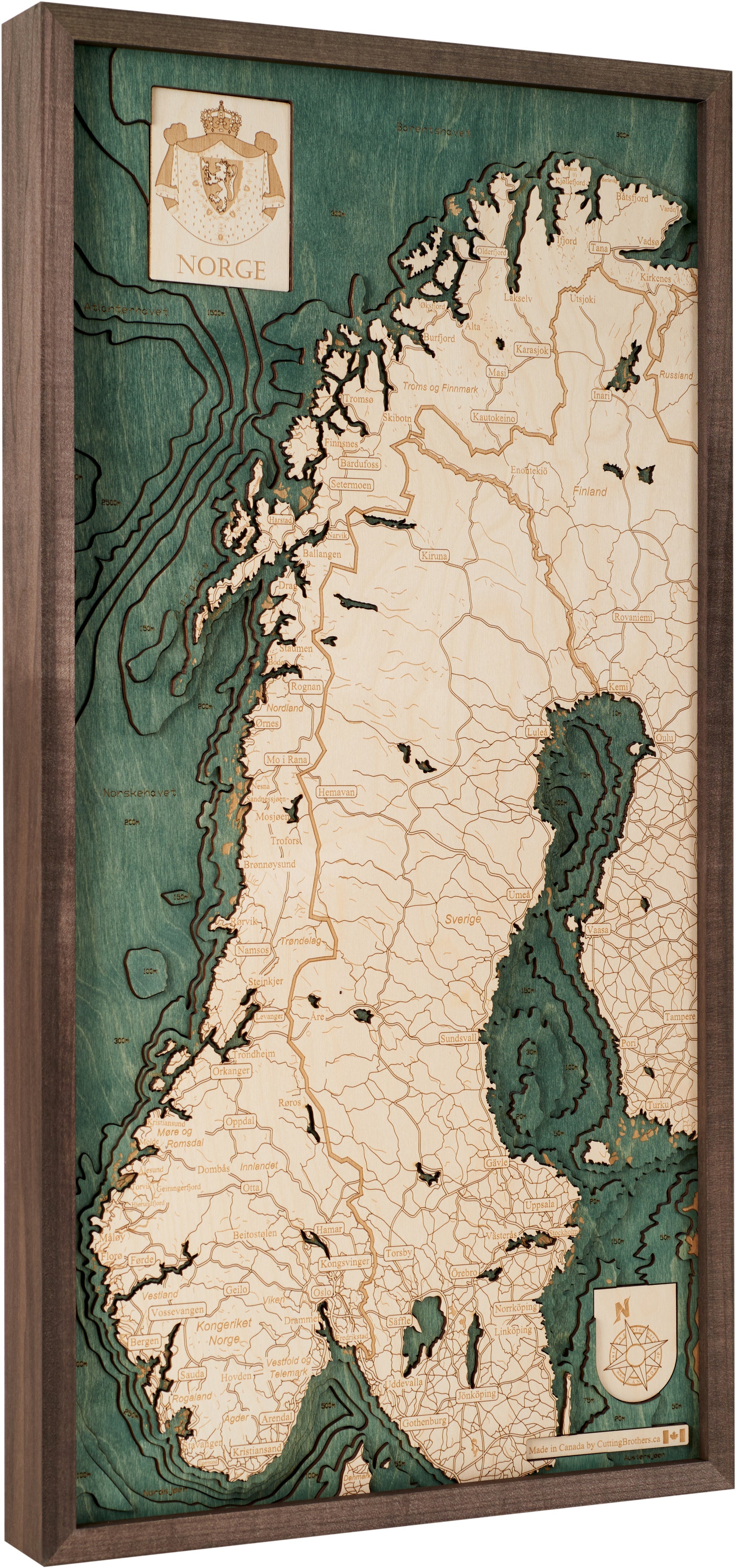 NORWAY 3D WOODEN WALL MAP - Version M