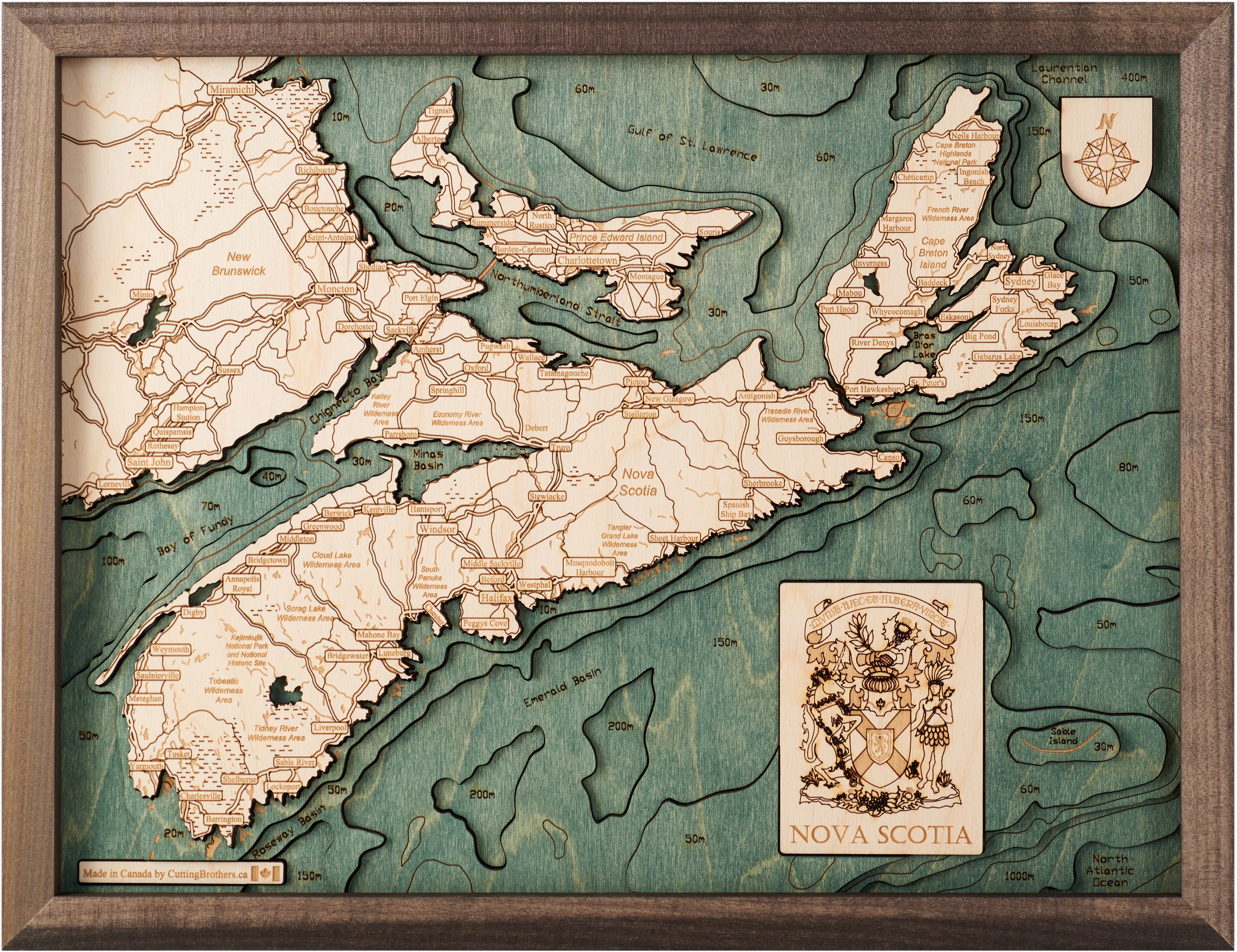 NOVA SCOTIA 3D WOODEN WALL MAP - Version S