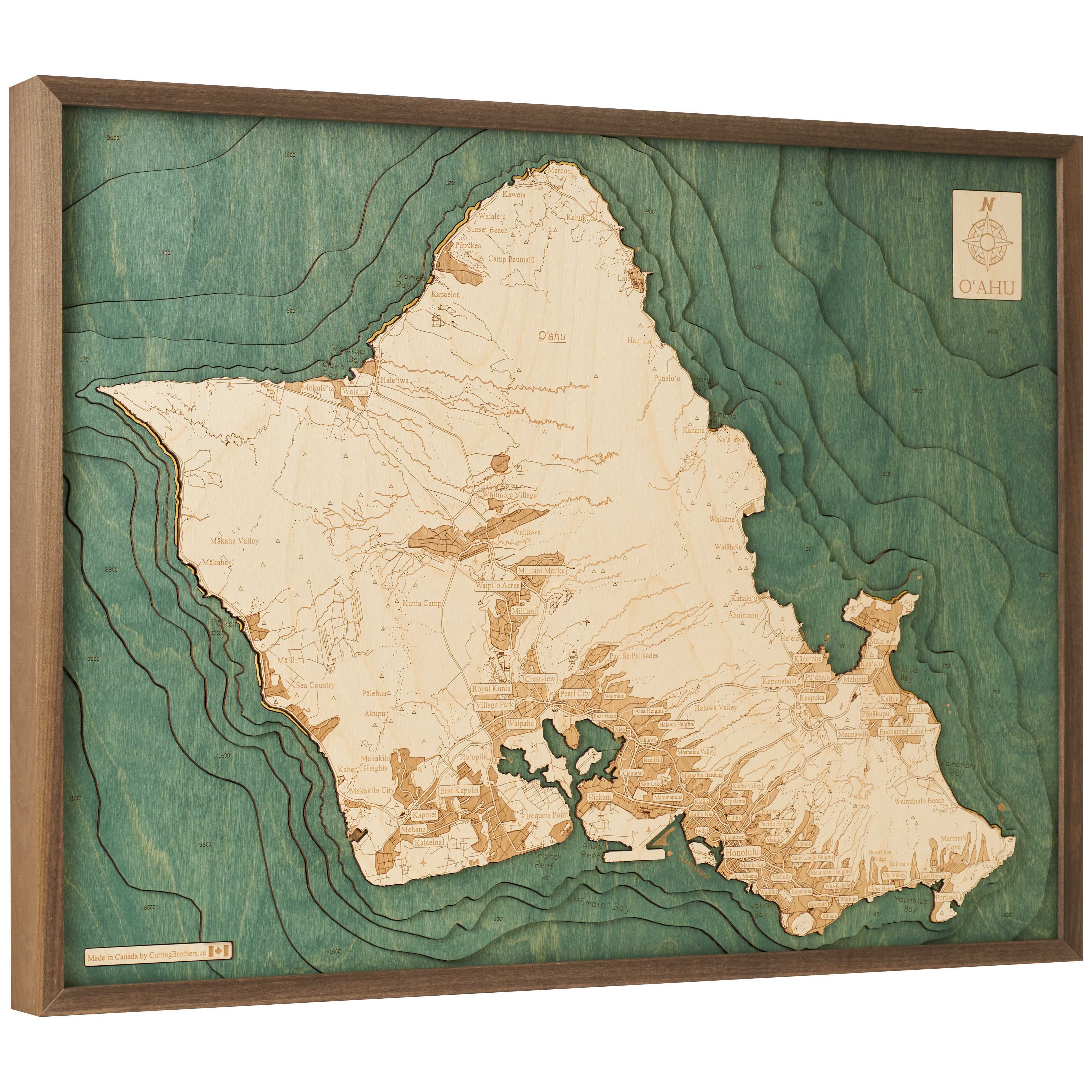 OAHU 3D WOODEN WALL MAP - Version L