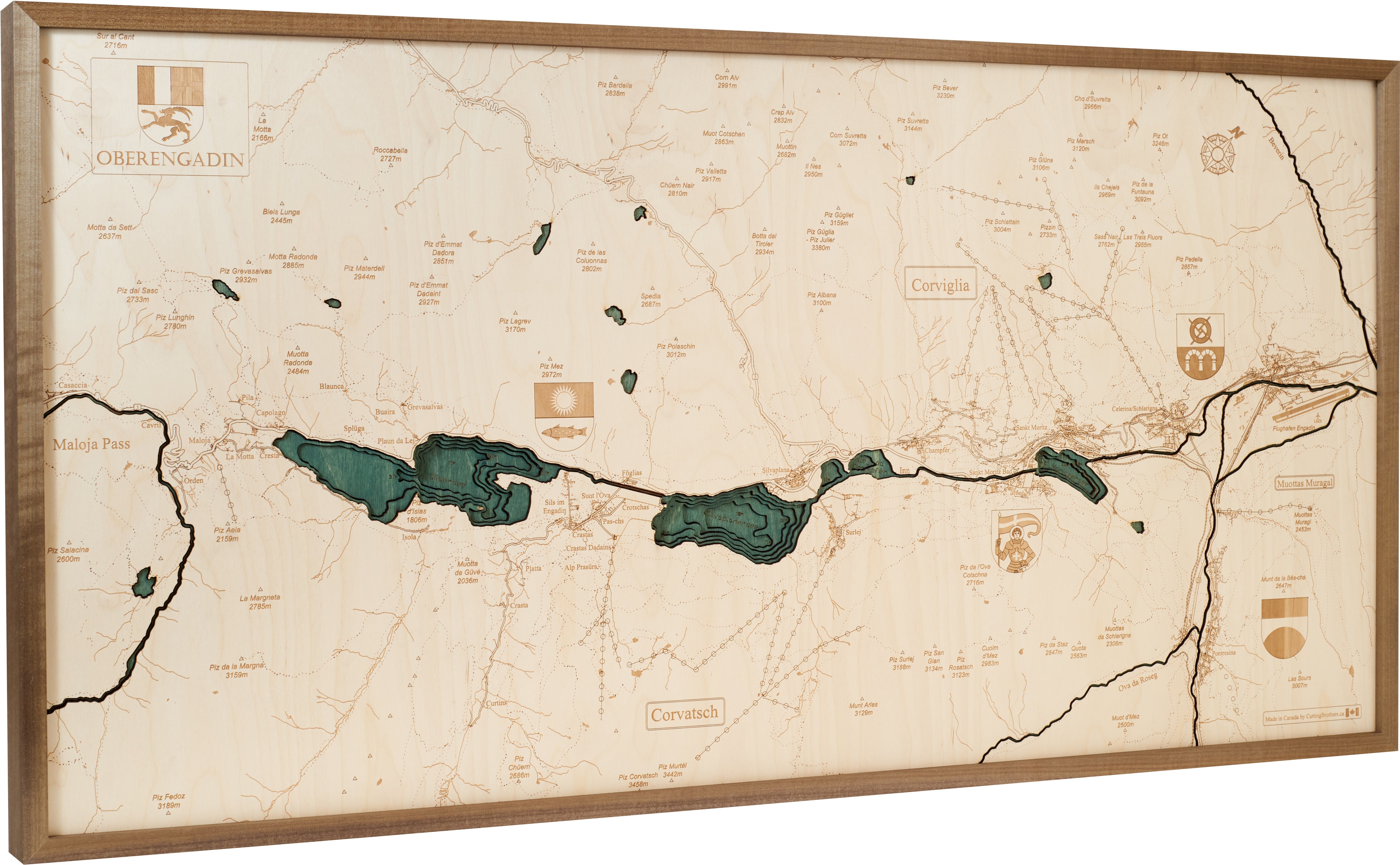 OBERENGADIN 3D WOODEN WALL MAP - Version L