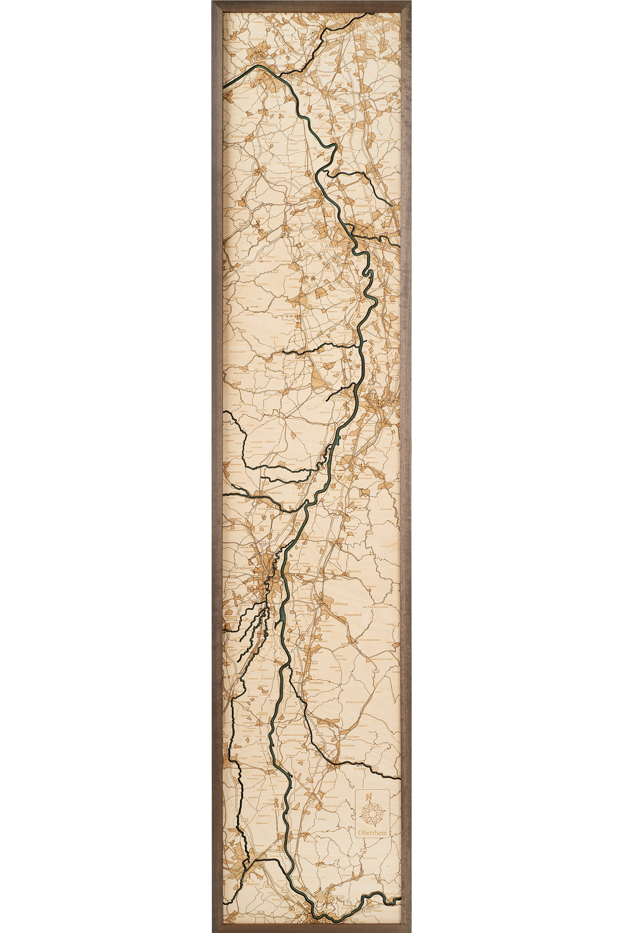 UPPER RHINE 3D WOODEN WALL MAP - Version L