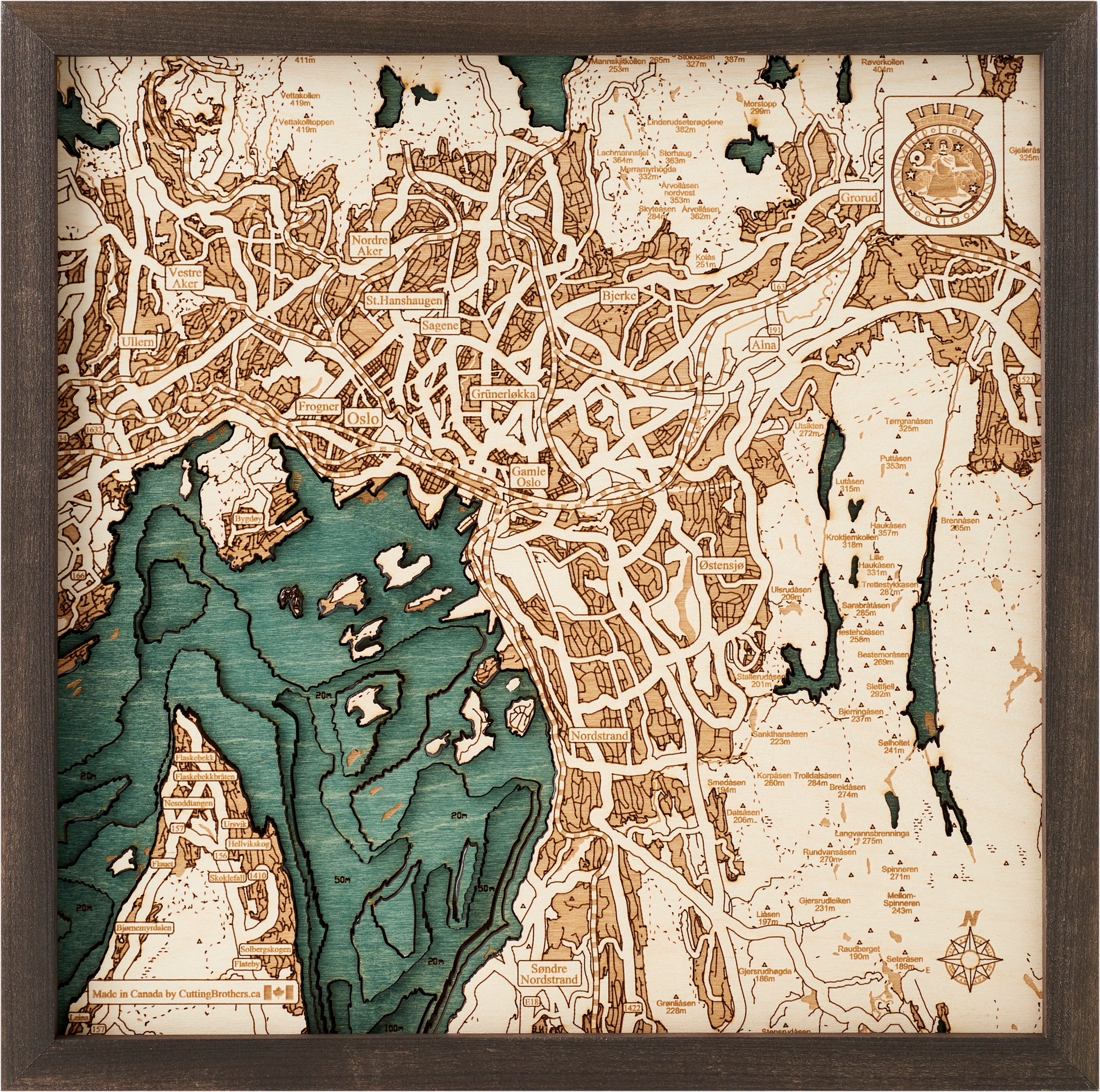 OSLO 3D WOODEN WALL MAP - Version S