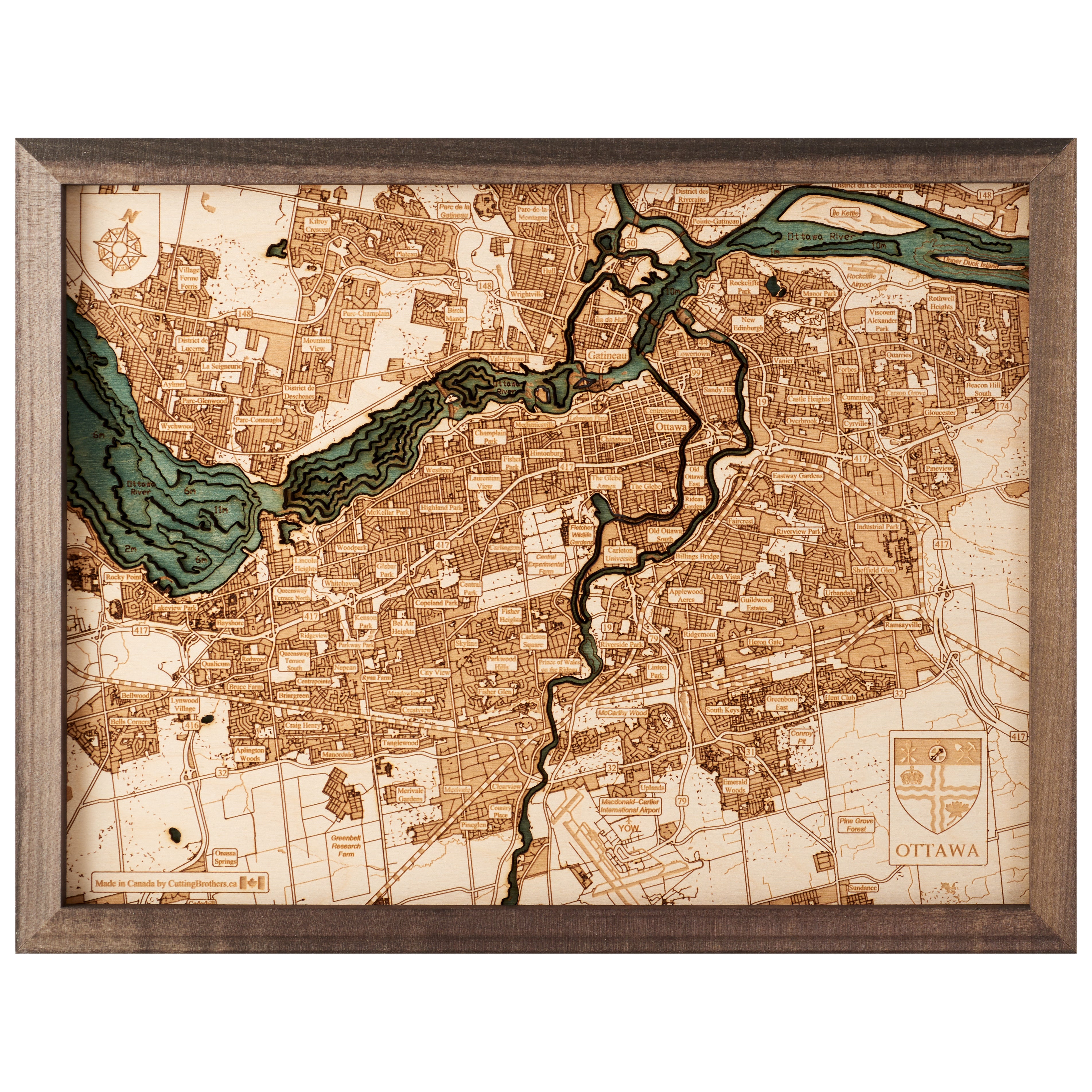 OTTAWA 3D WOODEN WALL MAP - Version S