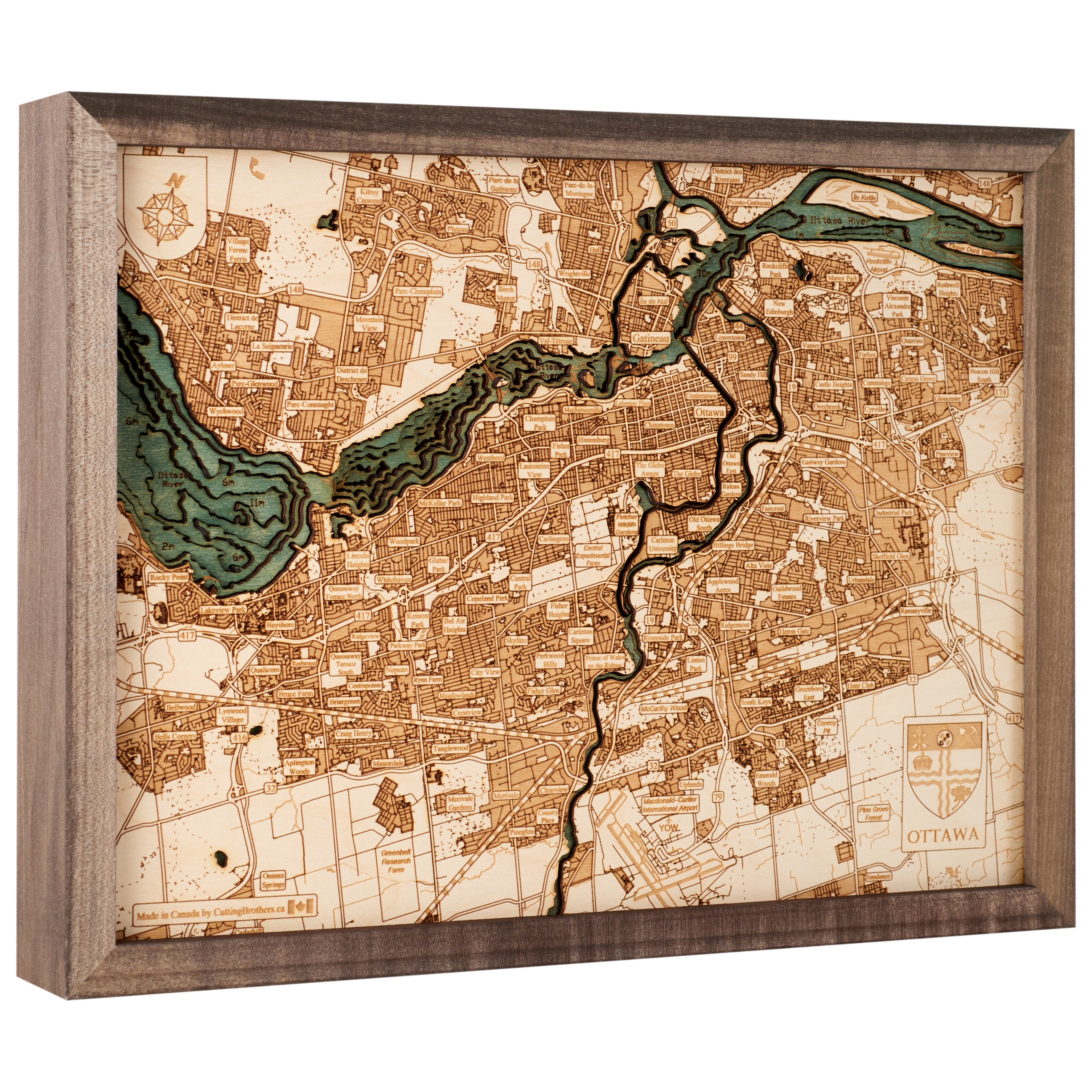 OTTAWA 3D WOODEN WALL MAP - Version S