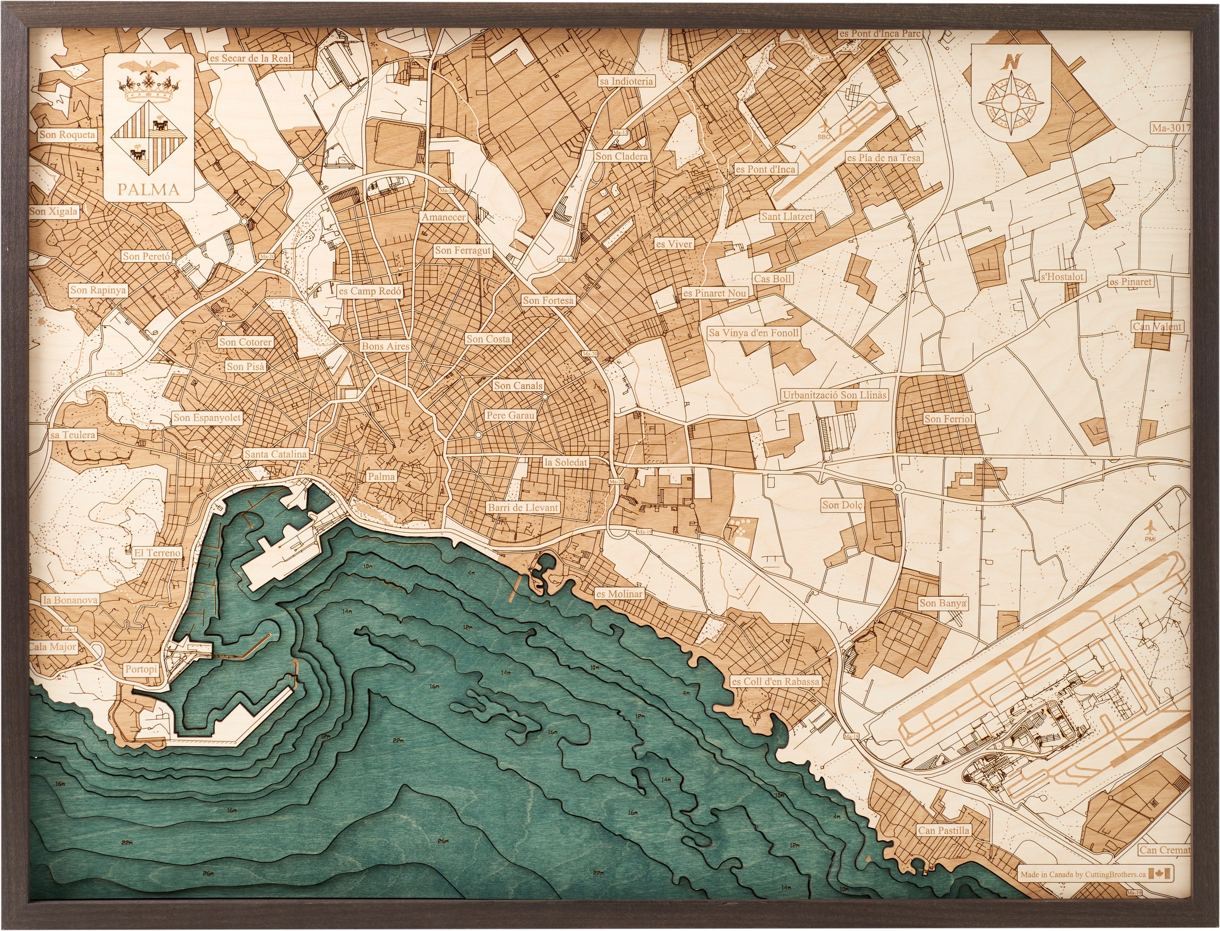 PALMA DE MALLORCA 3D WOODEN WALL MAP - Version L