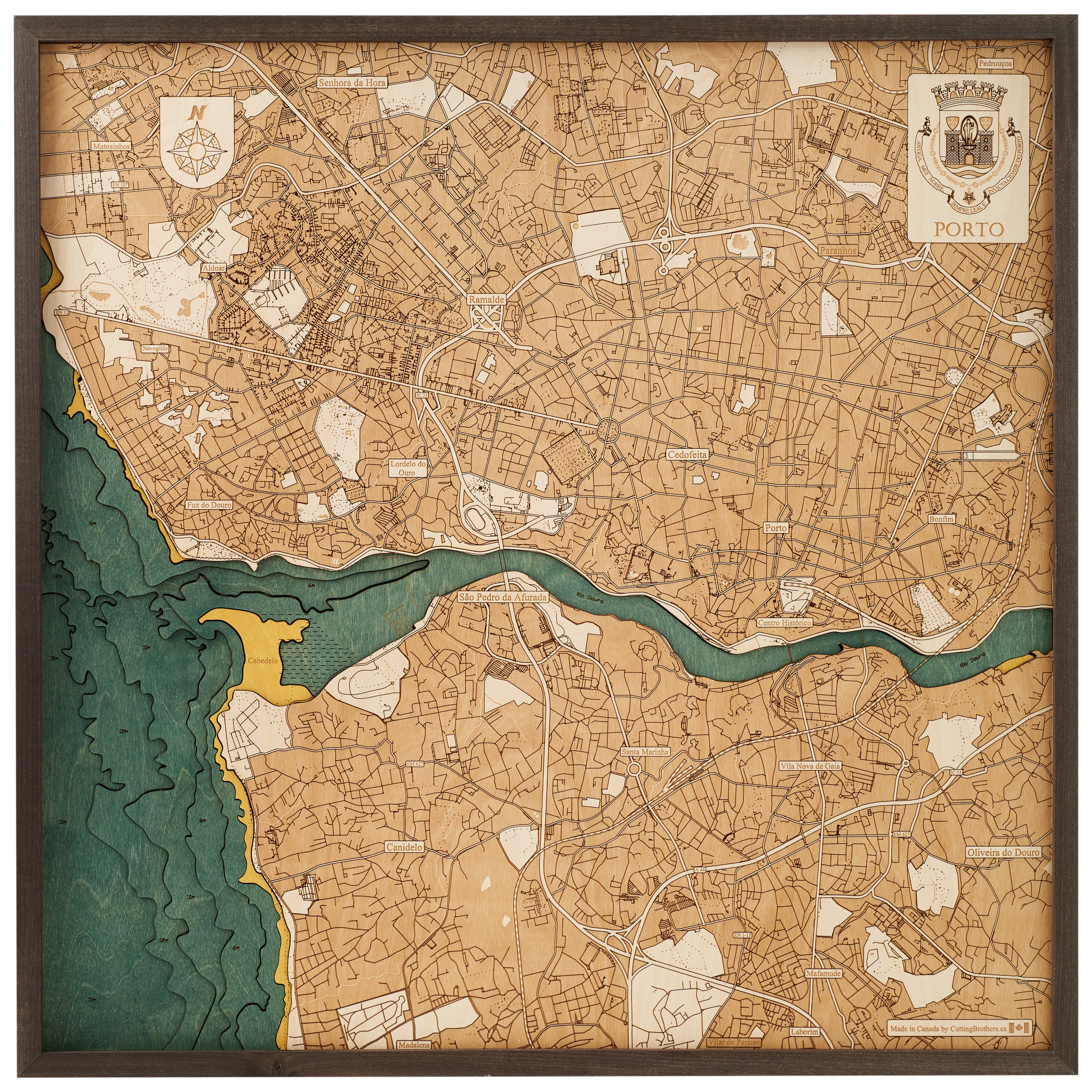 PORTO 3D WOODEN WALL MAP - Version L