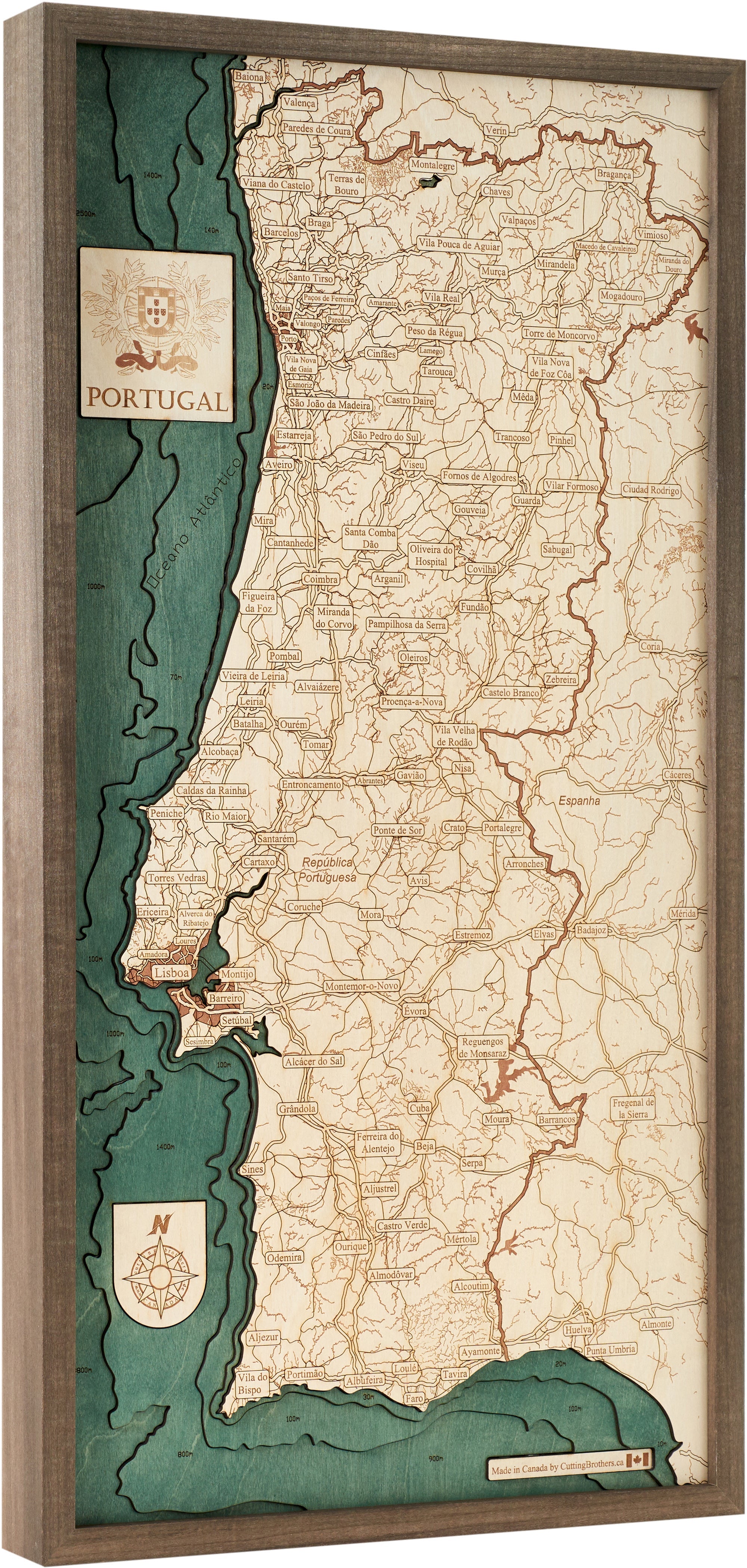 PORTUGAL 3D WOODEN WALL MAP - Version M