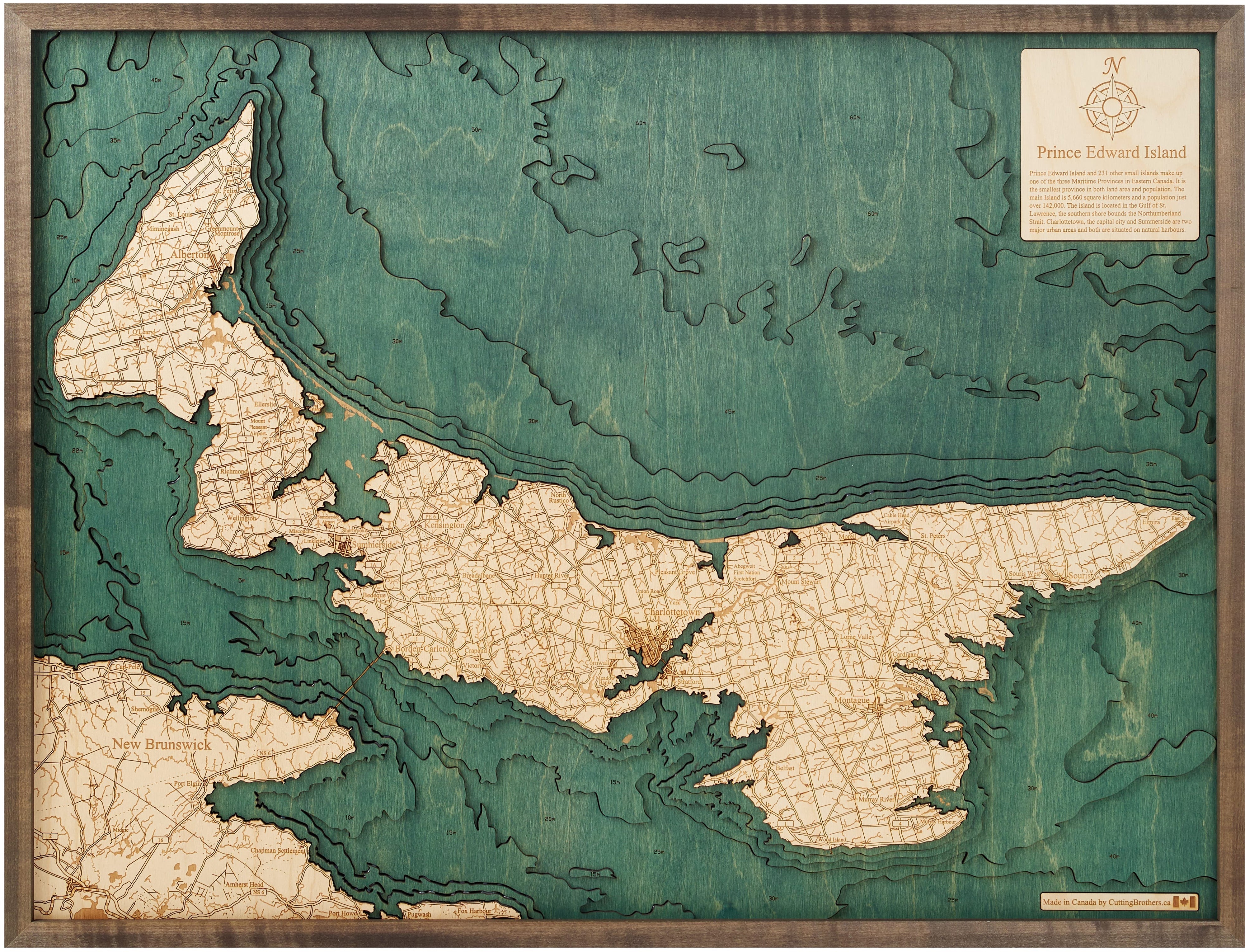 PRINCE EDWARD ISLANDS 3D WOODEN WALL MAP - Version L