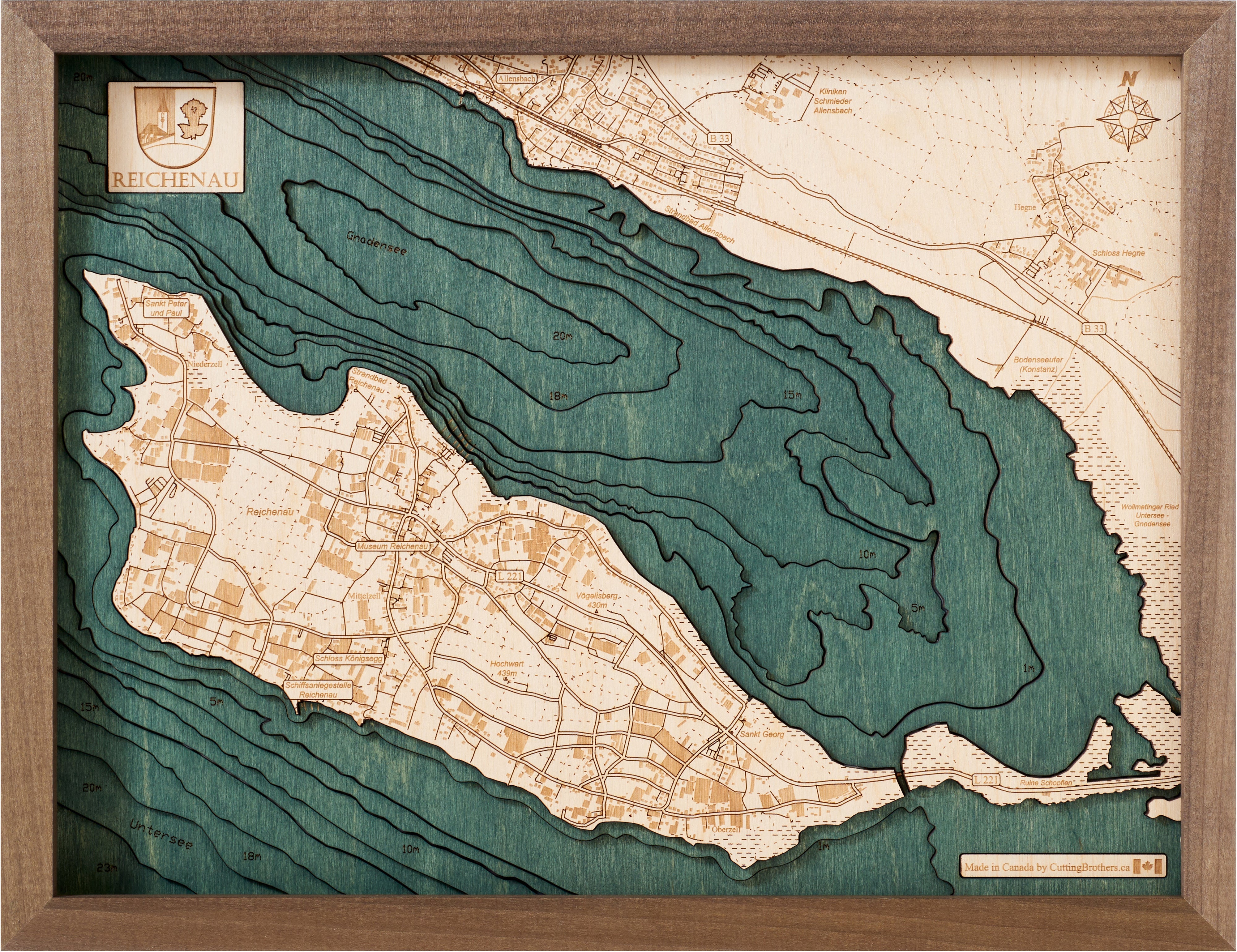 REICHENAU 3D WOODEN WALL MAP - Version S