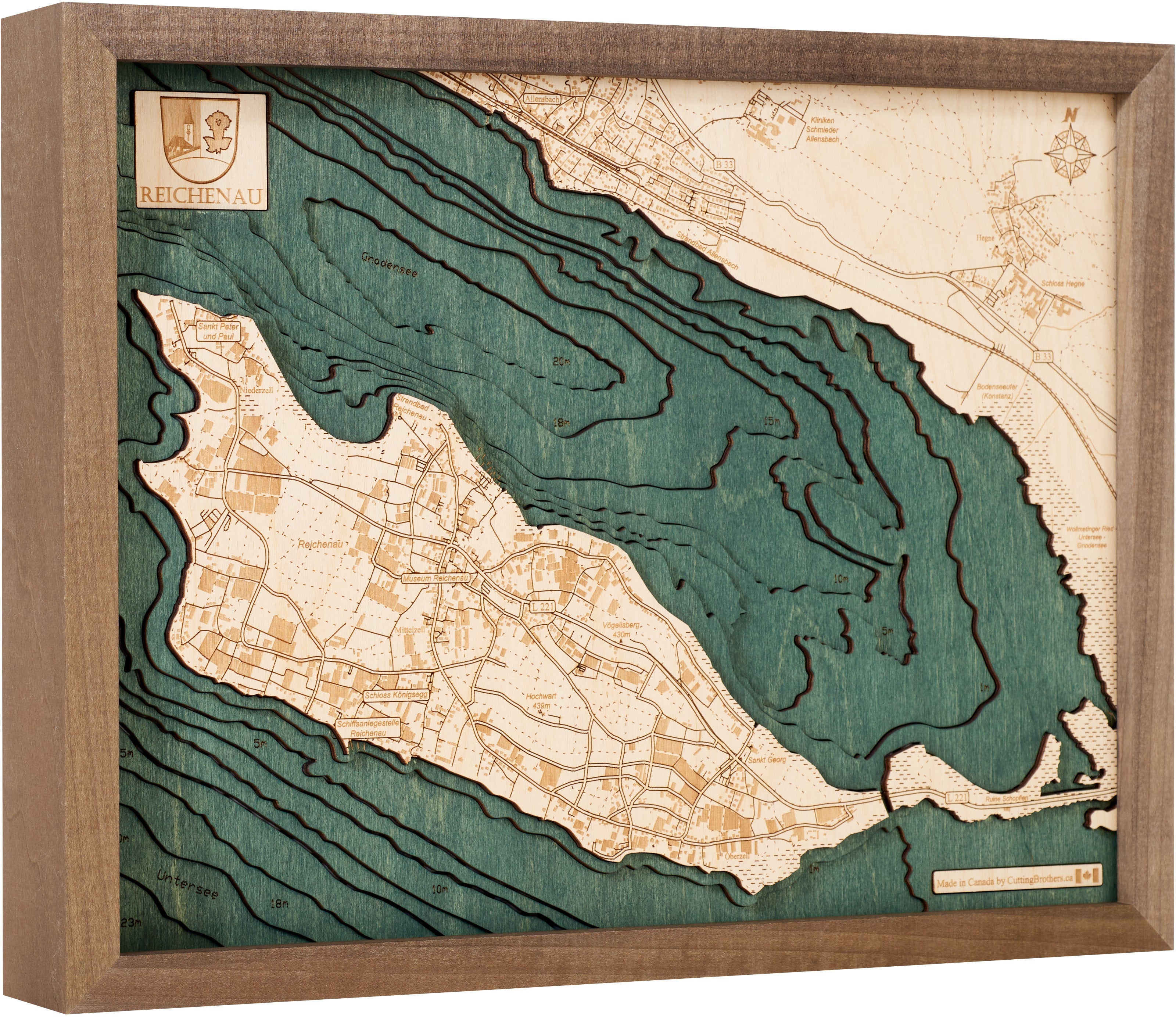 REICHENAU 3D WOODEN WALL MAP - Version S