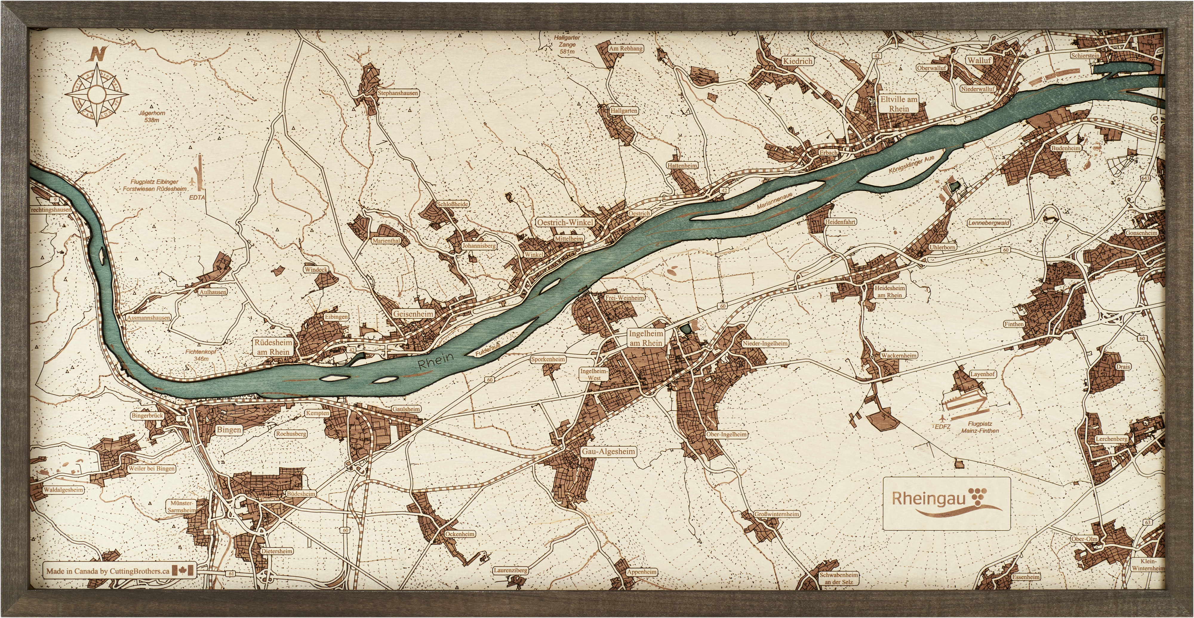 RHINEGAU 3D WOODEN WALL MAP - Version M