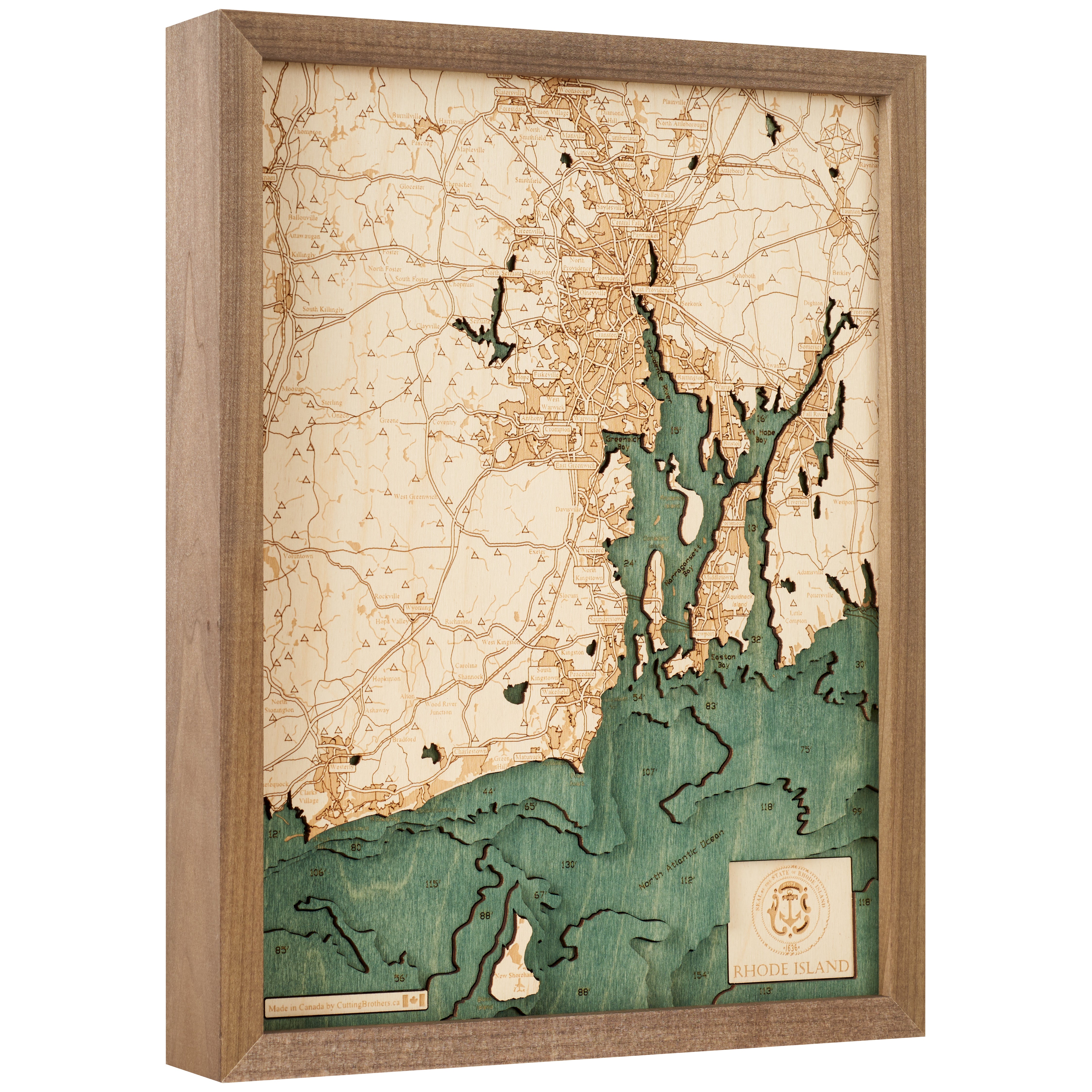 RHODE ISLAND 3D WOODEN WALL MAP - Version S