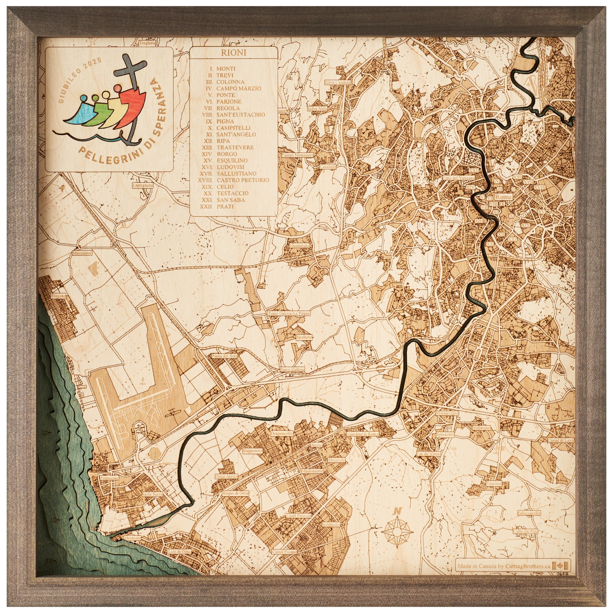 GIUBILEO2025 - ROMA -  3D WOODEN WALL MAP - Version S