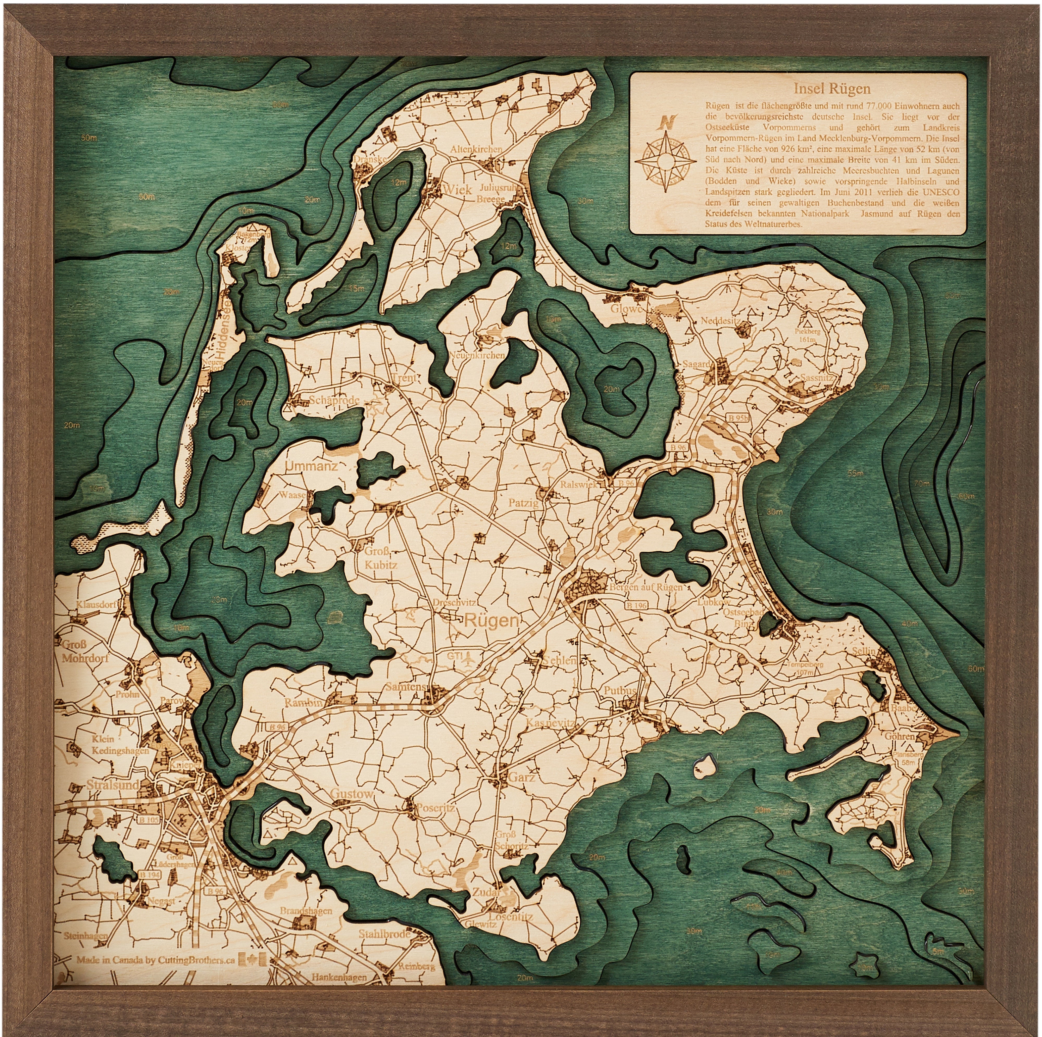 RUEGEN 3D WOODEN WALL MAP - Version S