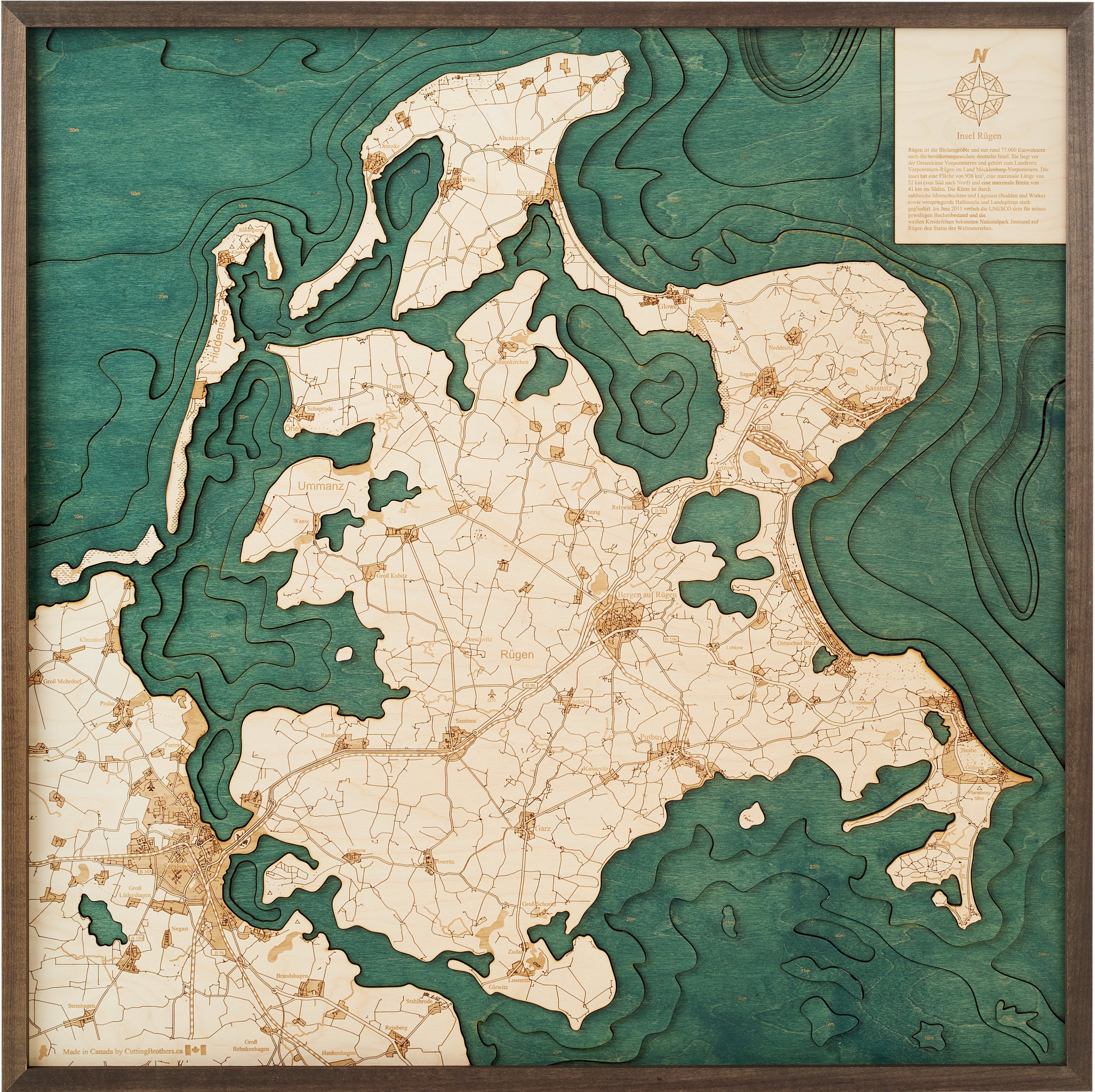 RUEGEN 3D WOODEN WALL MAP - Version L