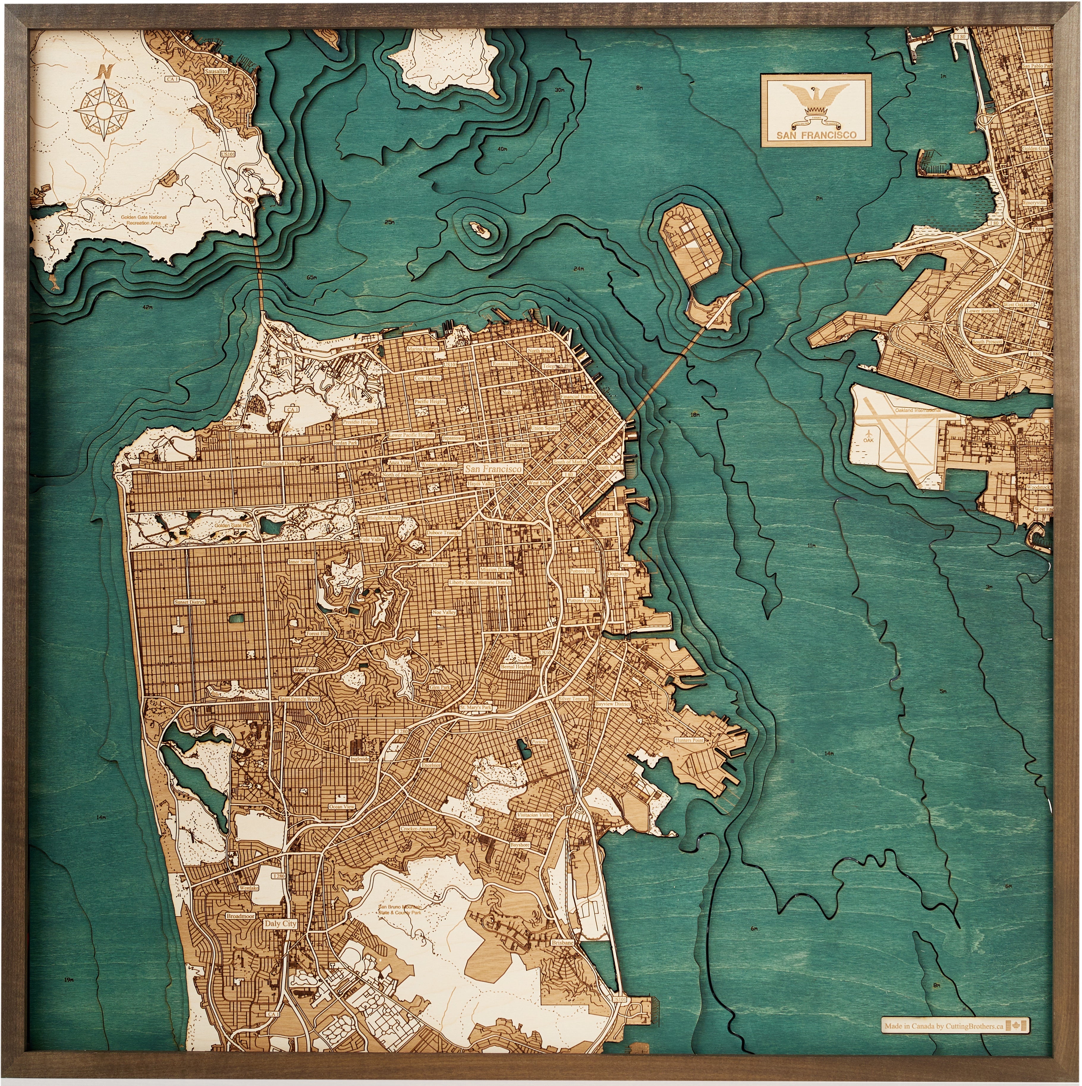 SAN FRANCISCO 3D WOODEN WALL MAP - Version L