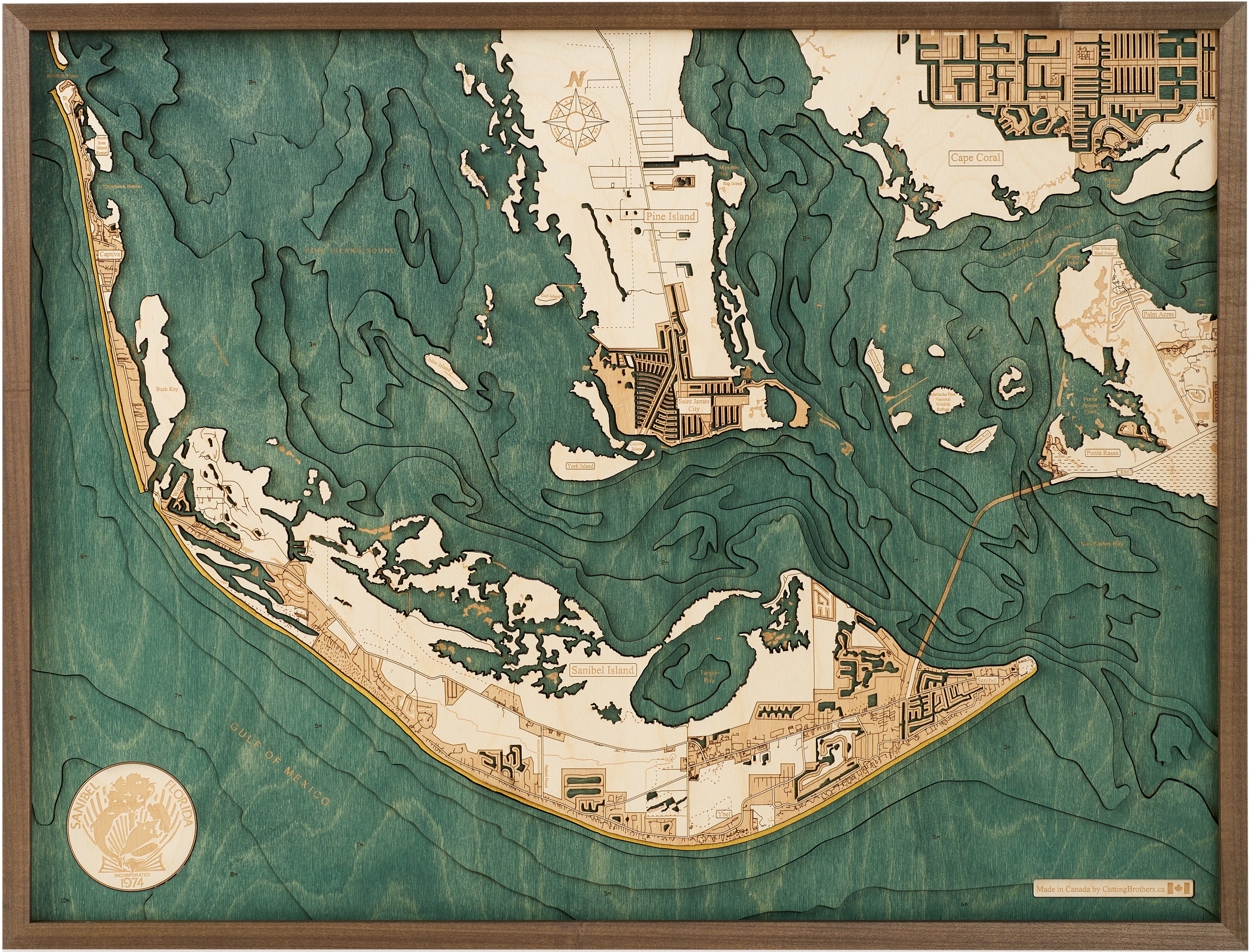 SANIBEL/CAPTIVA 3D WOODEN WALL MAP - Version L