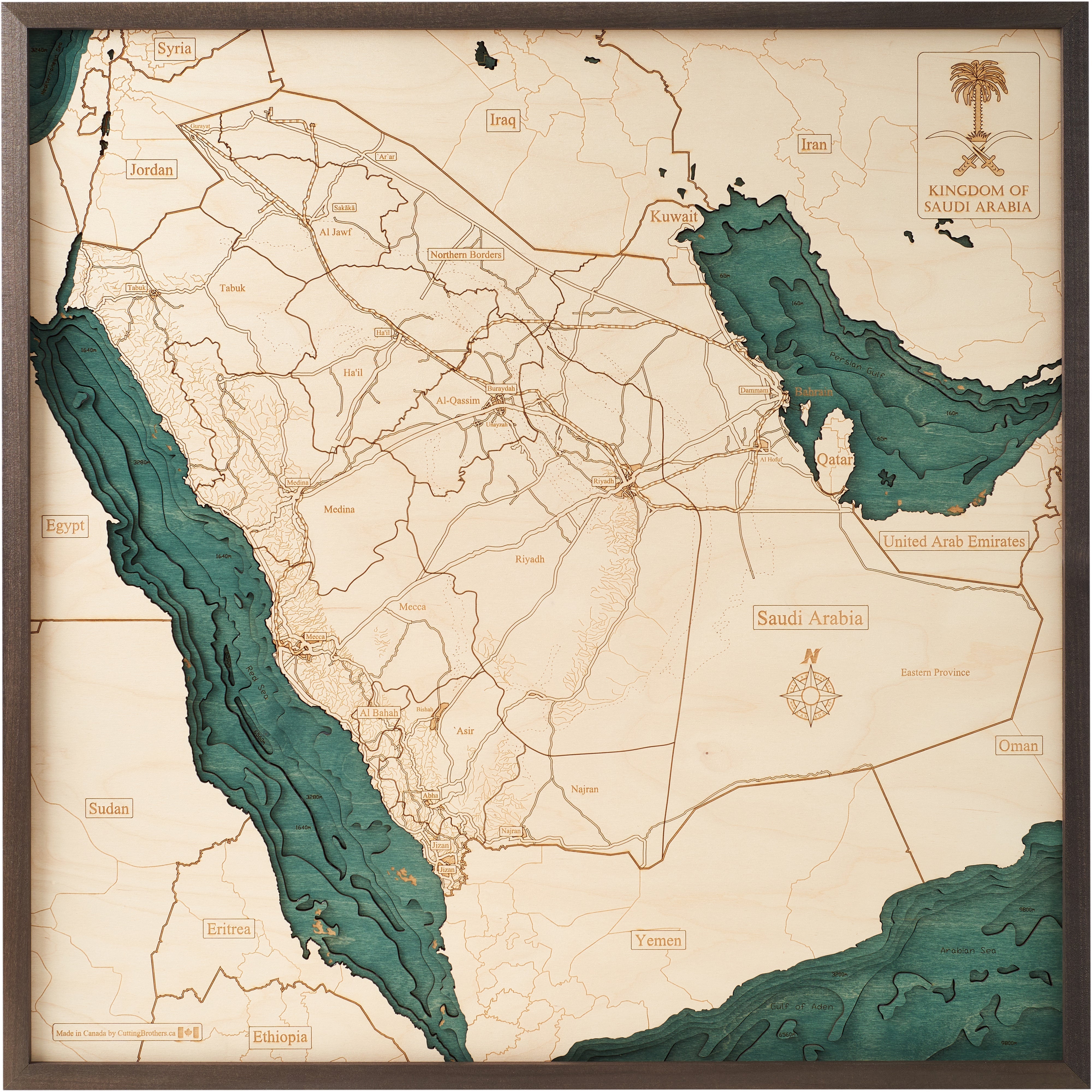 SAUDI ARABIA 3D WOODEN WALL MAP - Version L