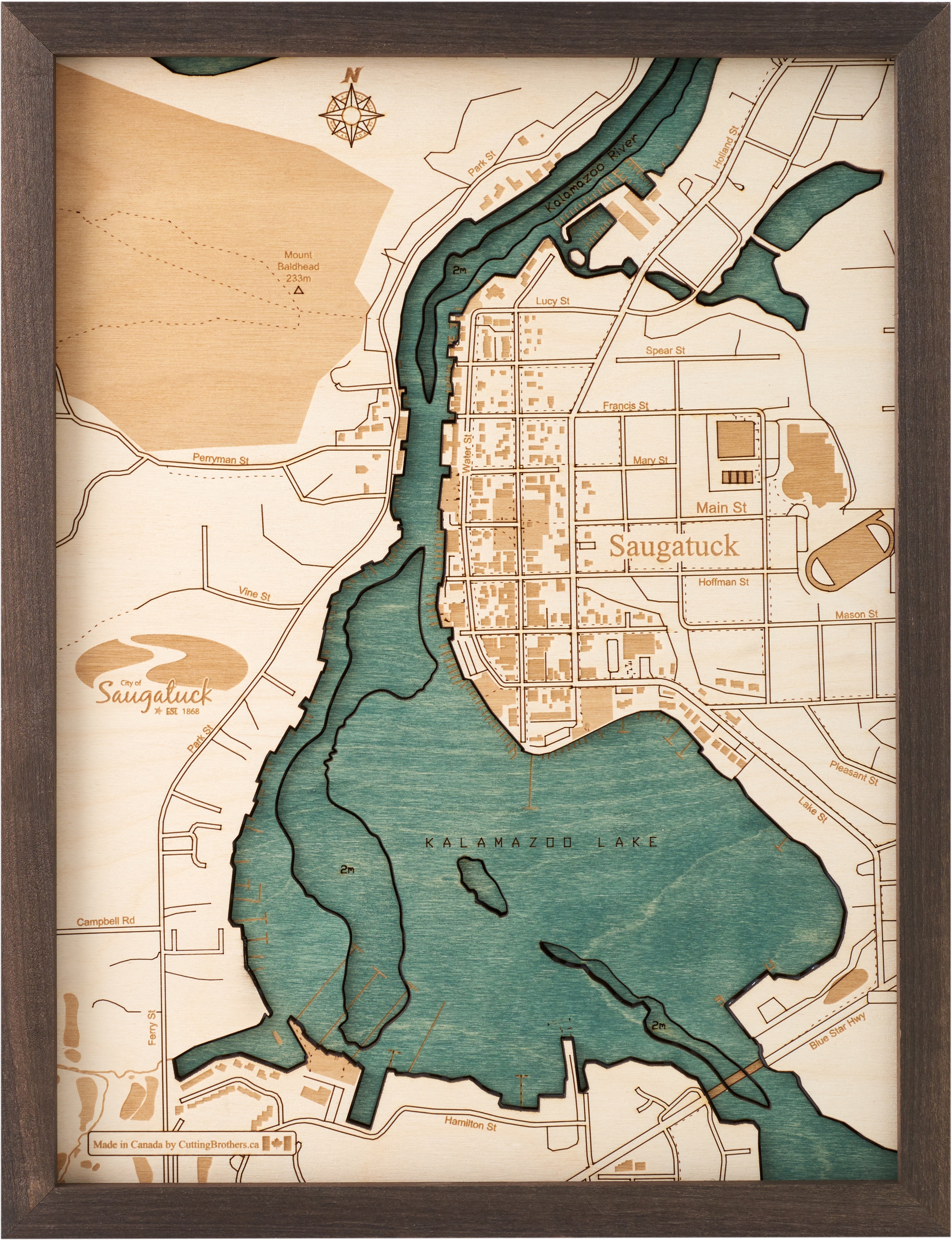 SAUGATUCK 3D WOODEN WALL MAP - Version S