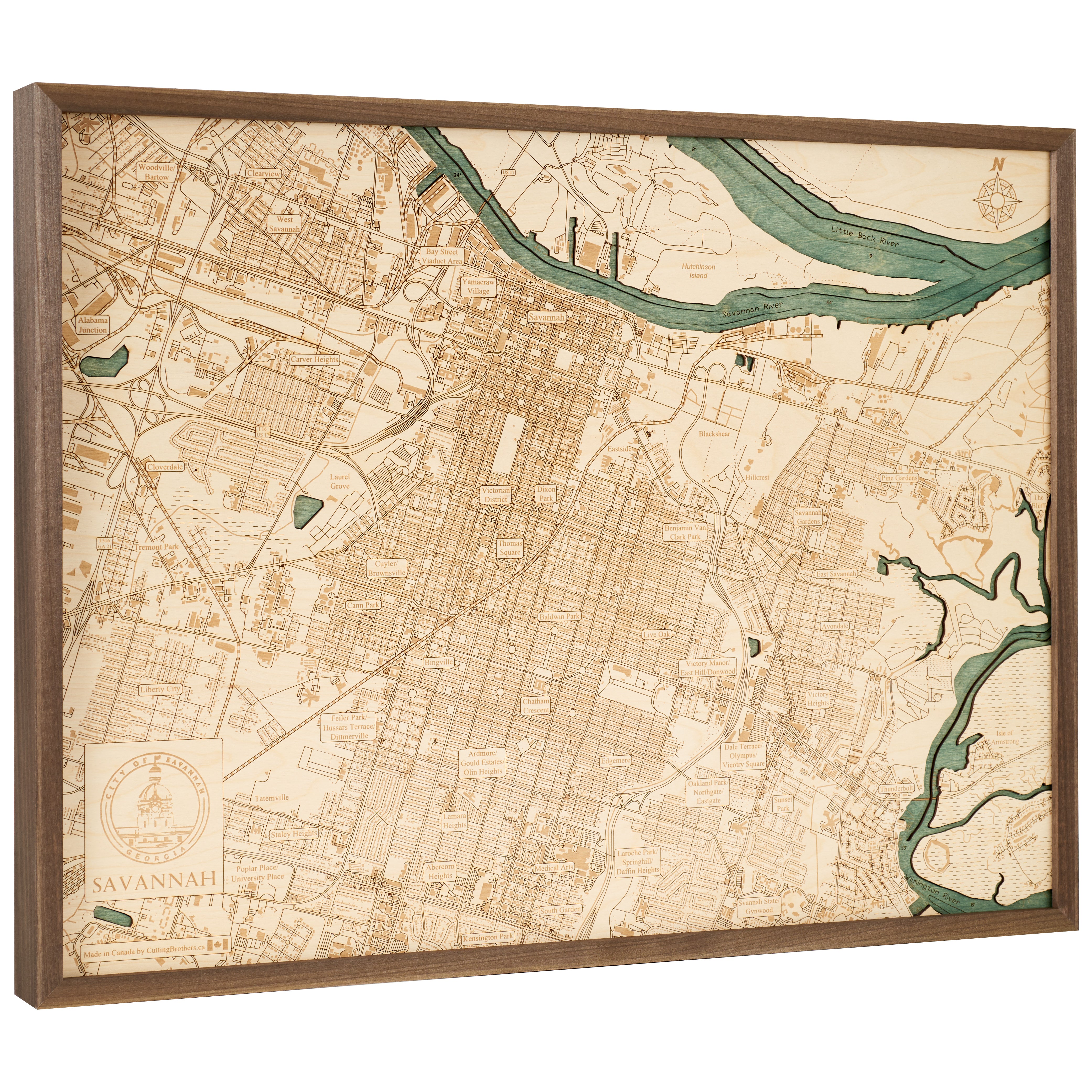 SAVANNAH 3D WOODEN WALL MAP - Version L