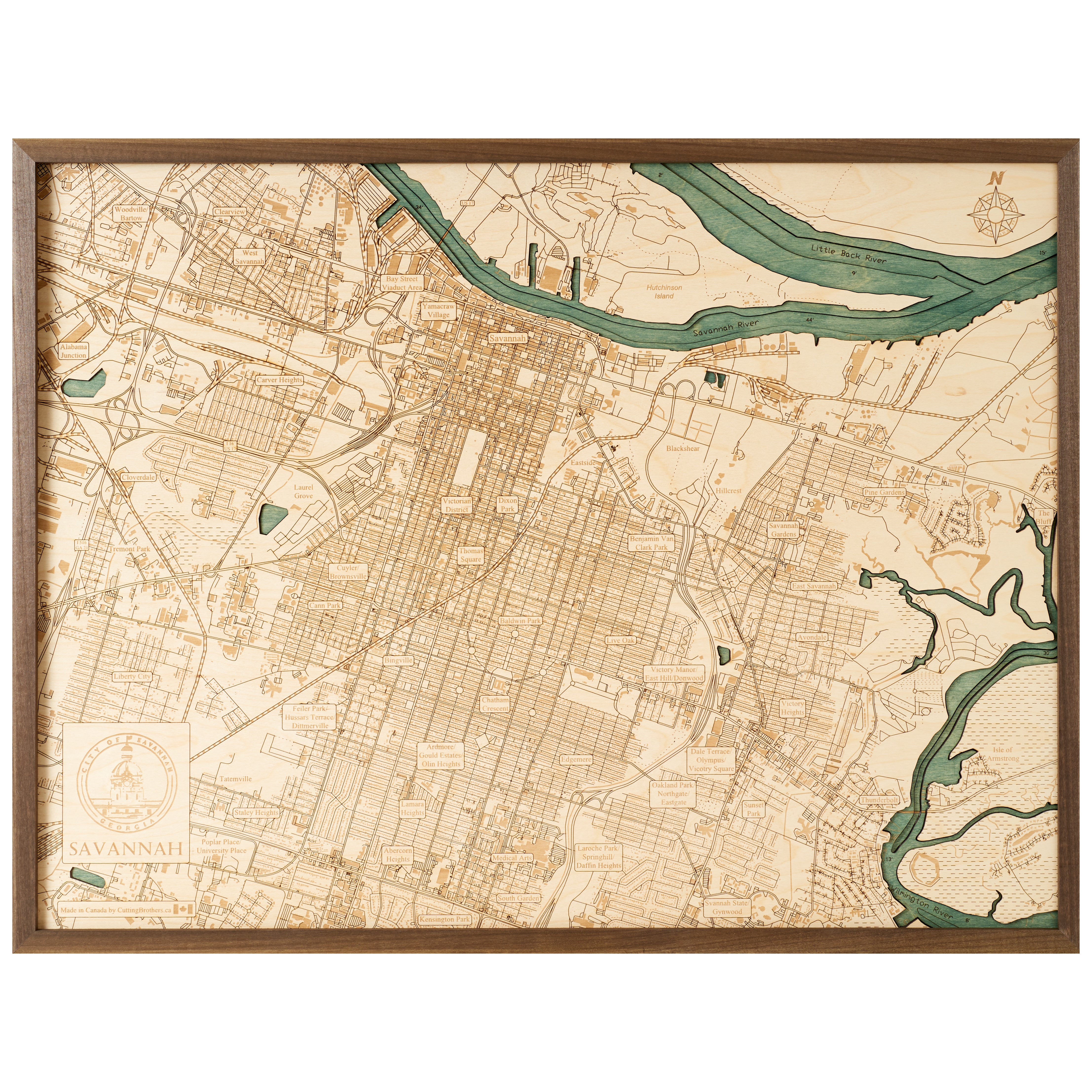 SAVANNAH 3D WOODEN WALL MAP - Version L