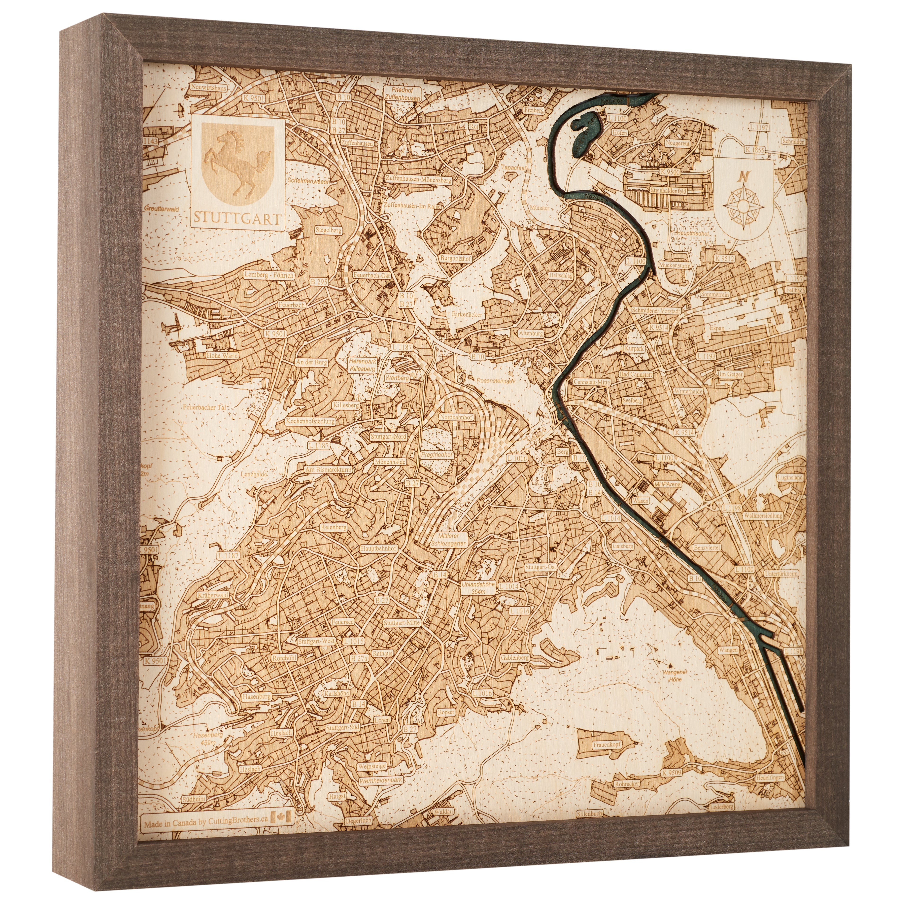 STUTTGART 3D WOODEN WALL MAP - Version S