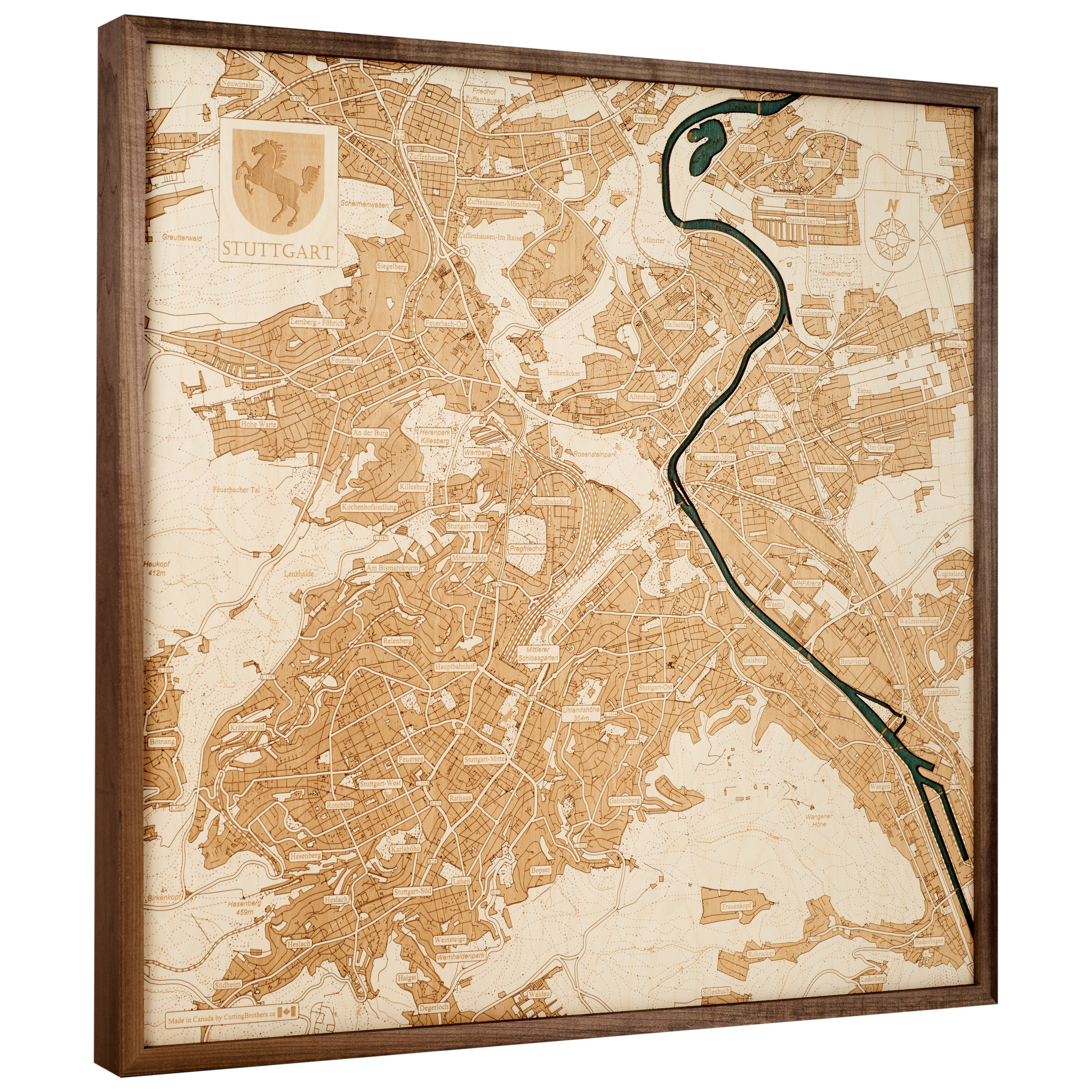 STUTTGART 3D WOODEN WALL MAP - Version L