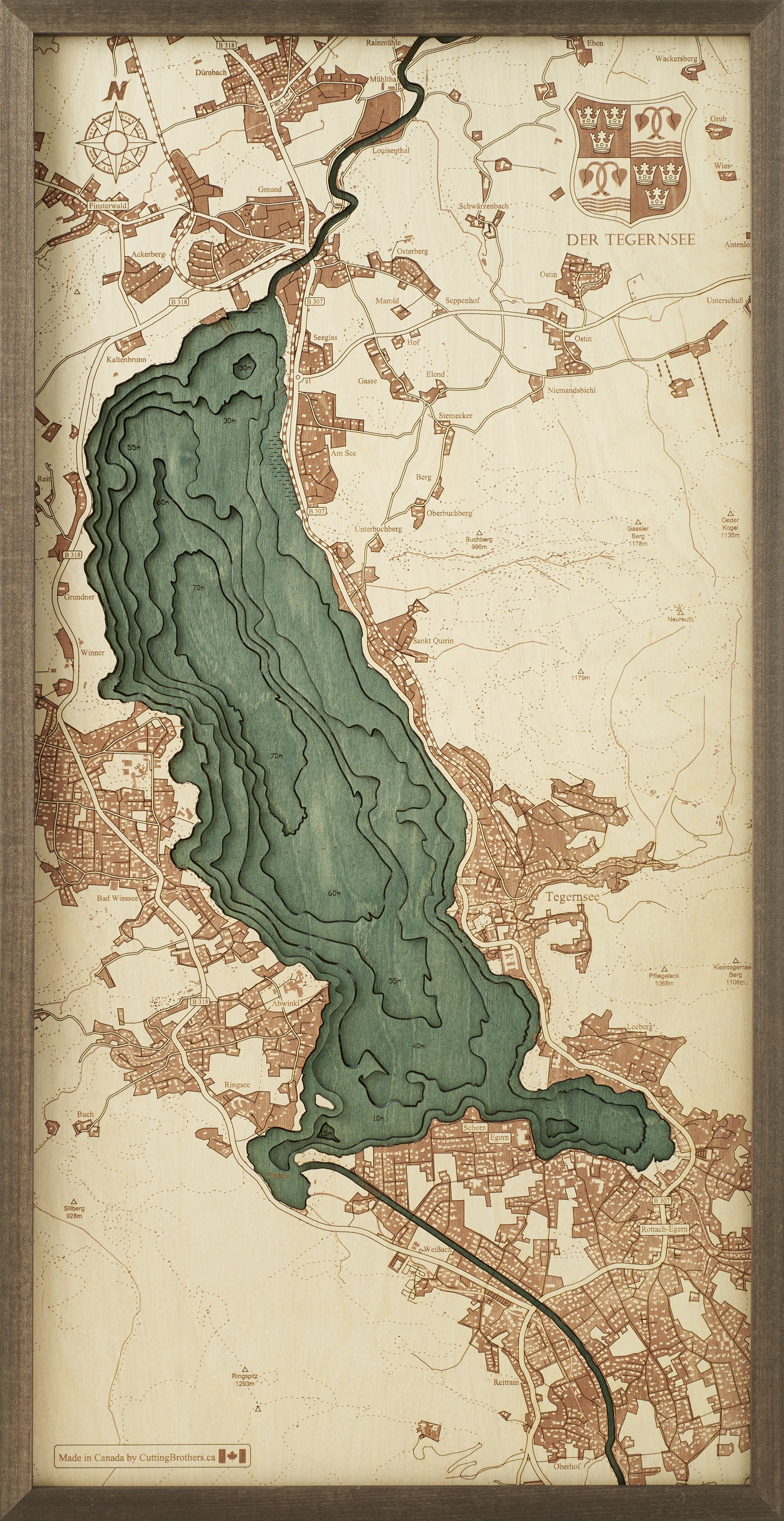 LAKE TEGERNSEE 3D WOODEN WALL MAP - VERSION M