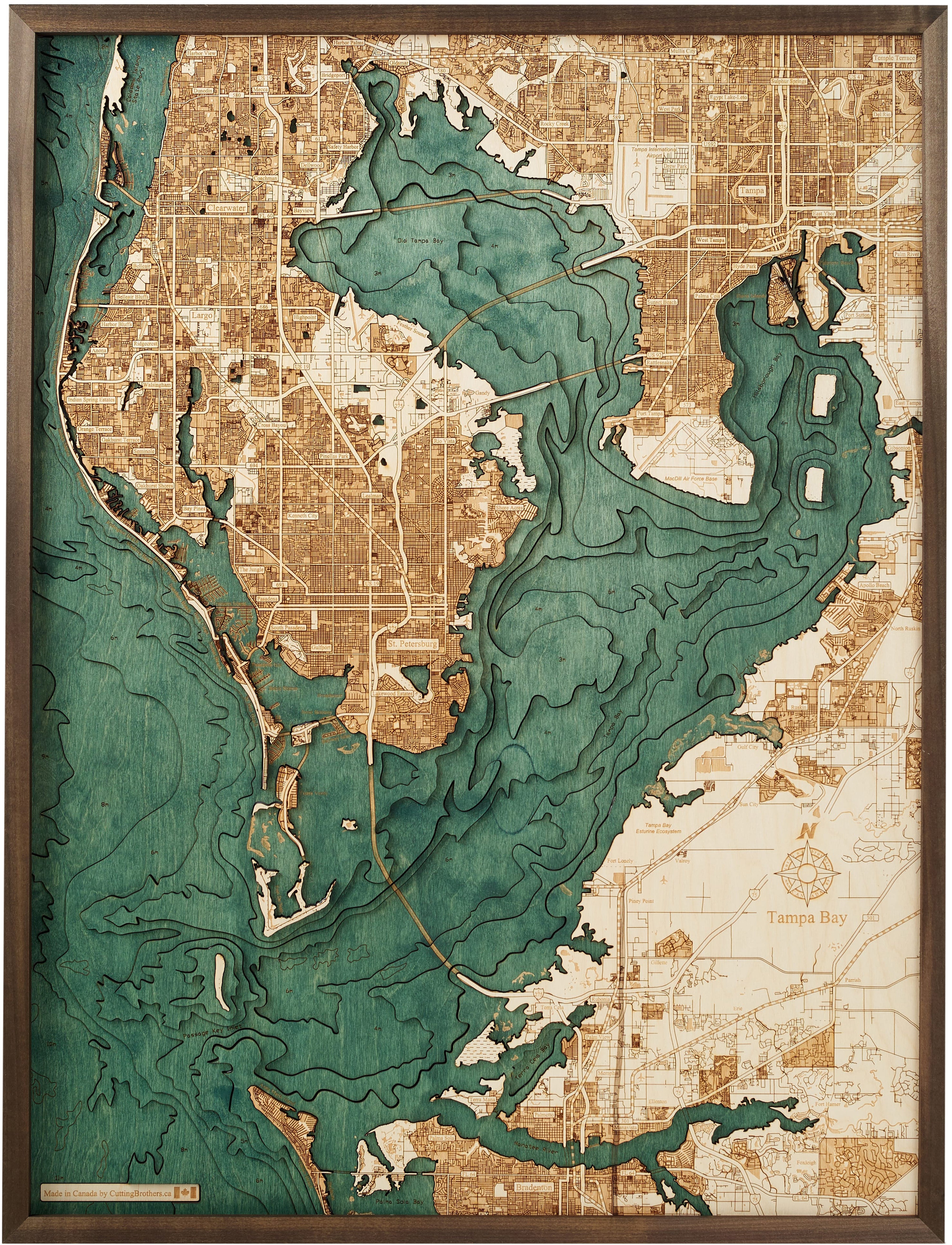 TAMPA BAY 3D WOODEN WALL MAP - Version L