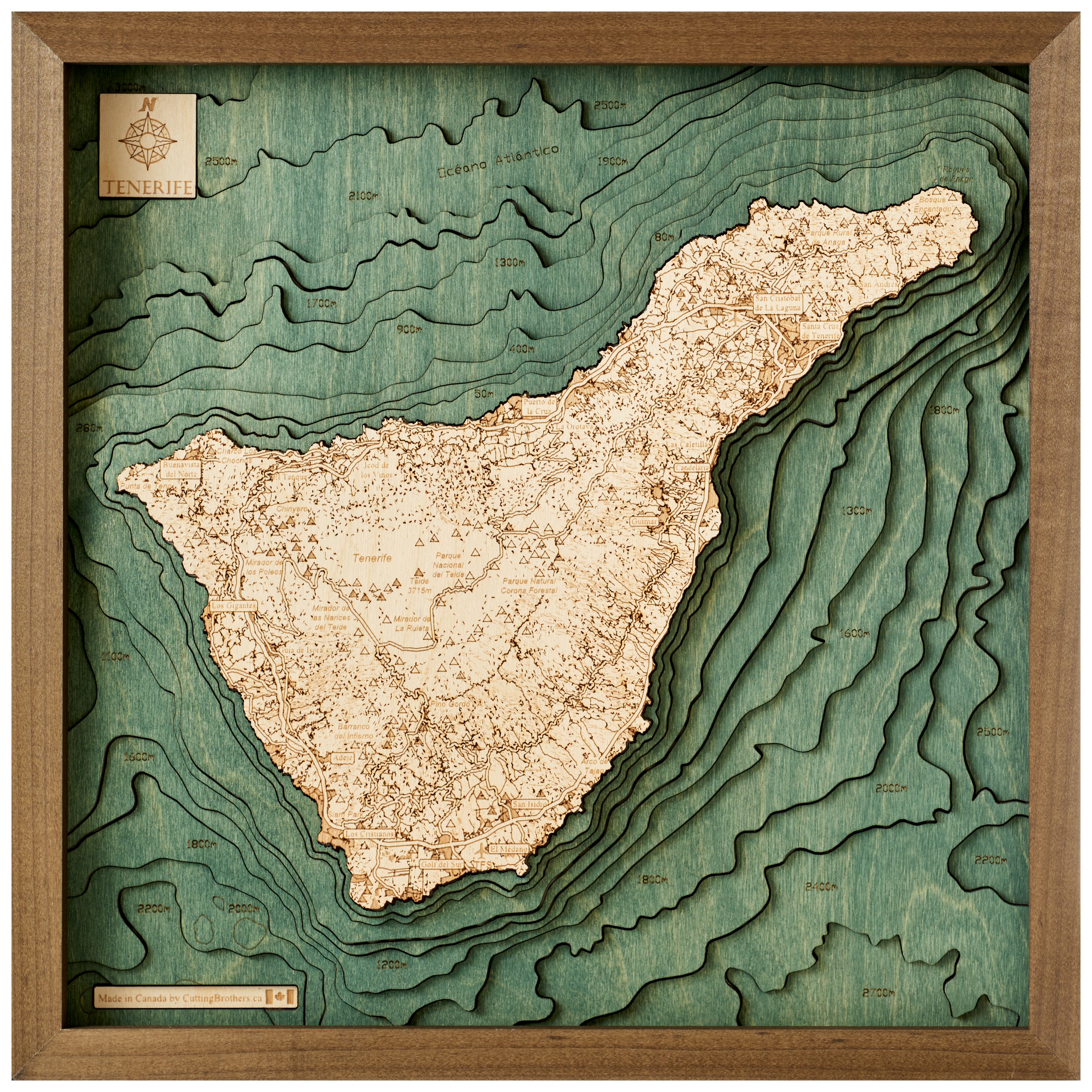 TENERIFFE 3D WOODEN WALL MAP - Version S