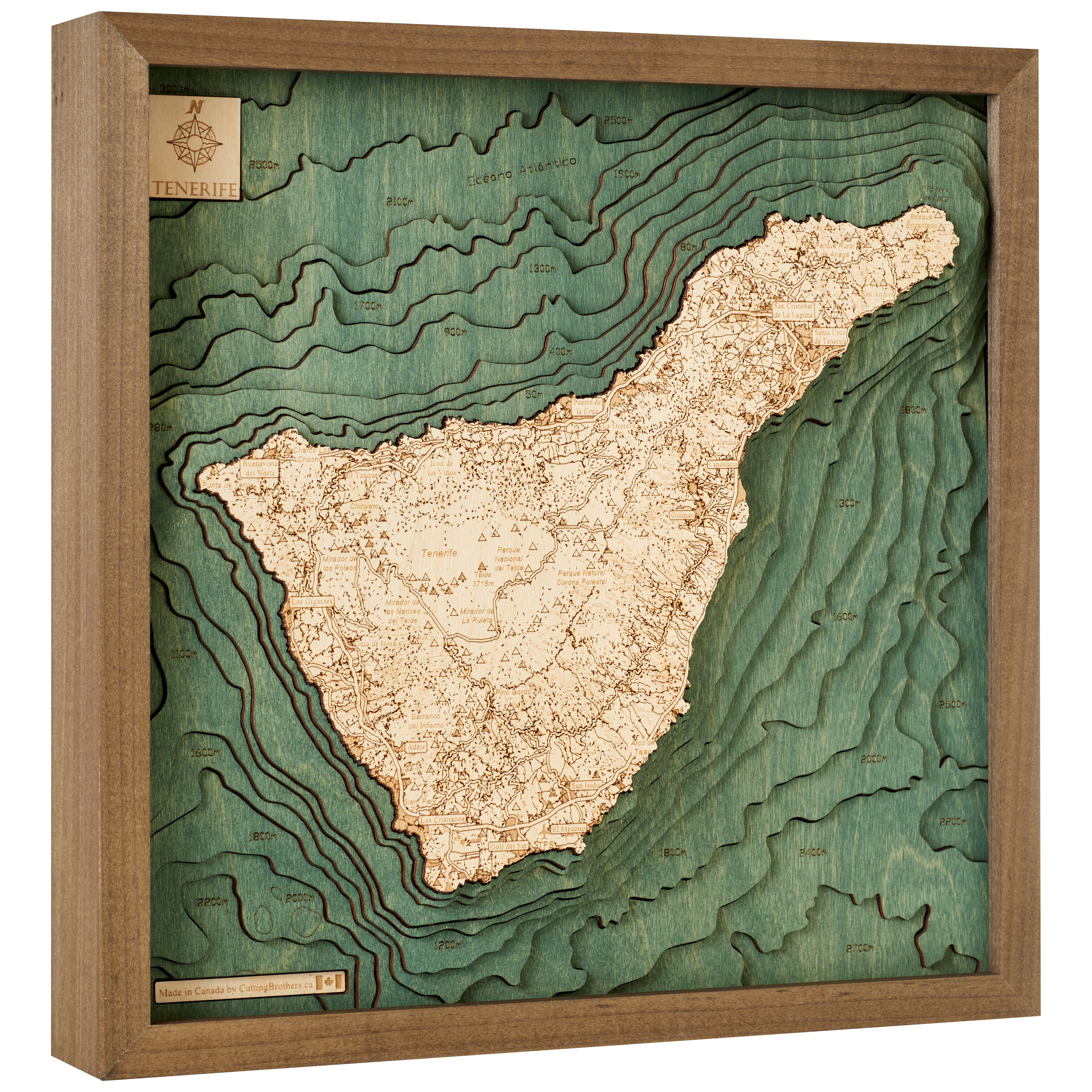 TENERIFFE 3D WOODEN WALL MAP - Version S