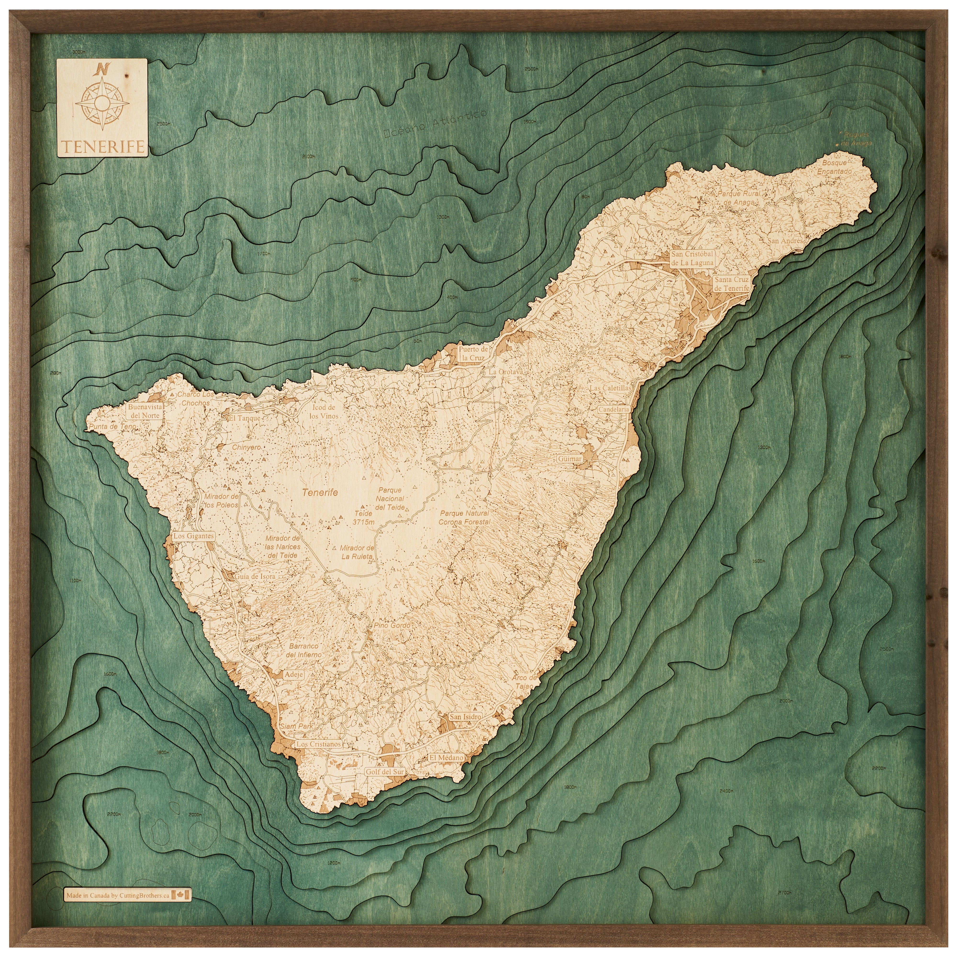 TENERIFFE 3D WOODEN WALL MAP - Version L