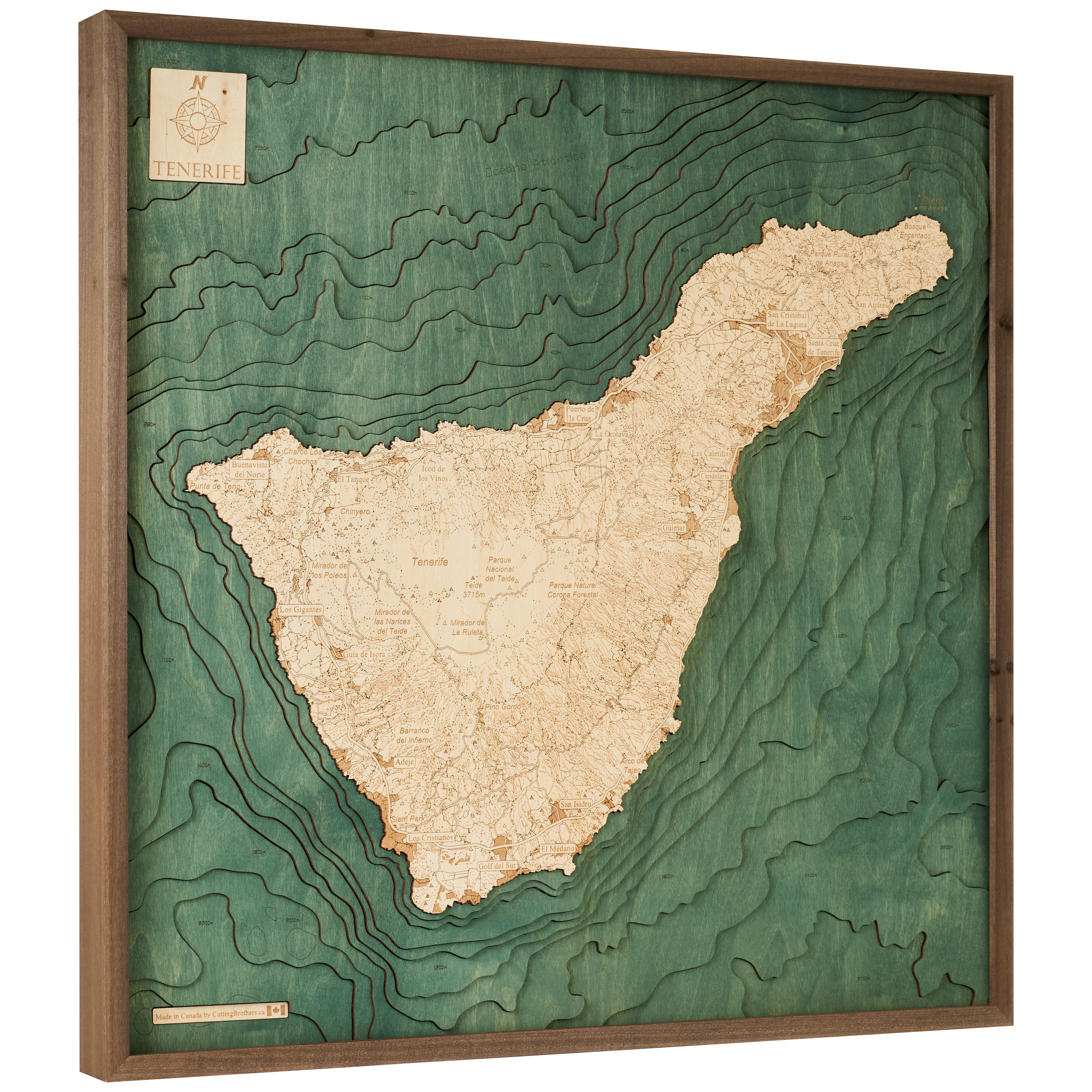 TENERIFFE 3D WOODEN WALL MAP - Version L