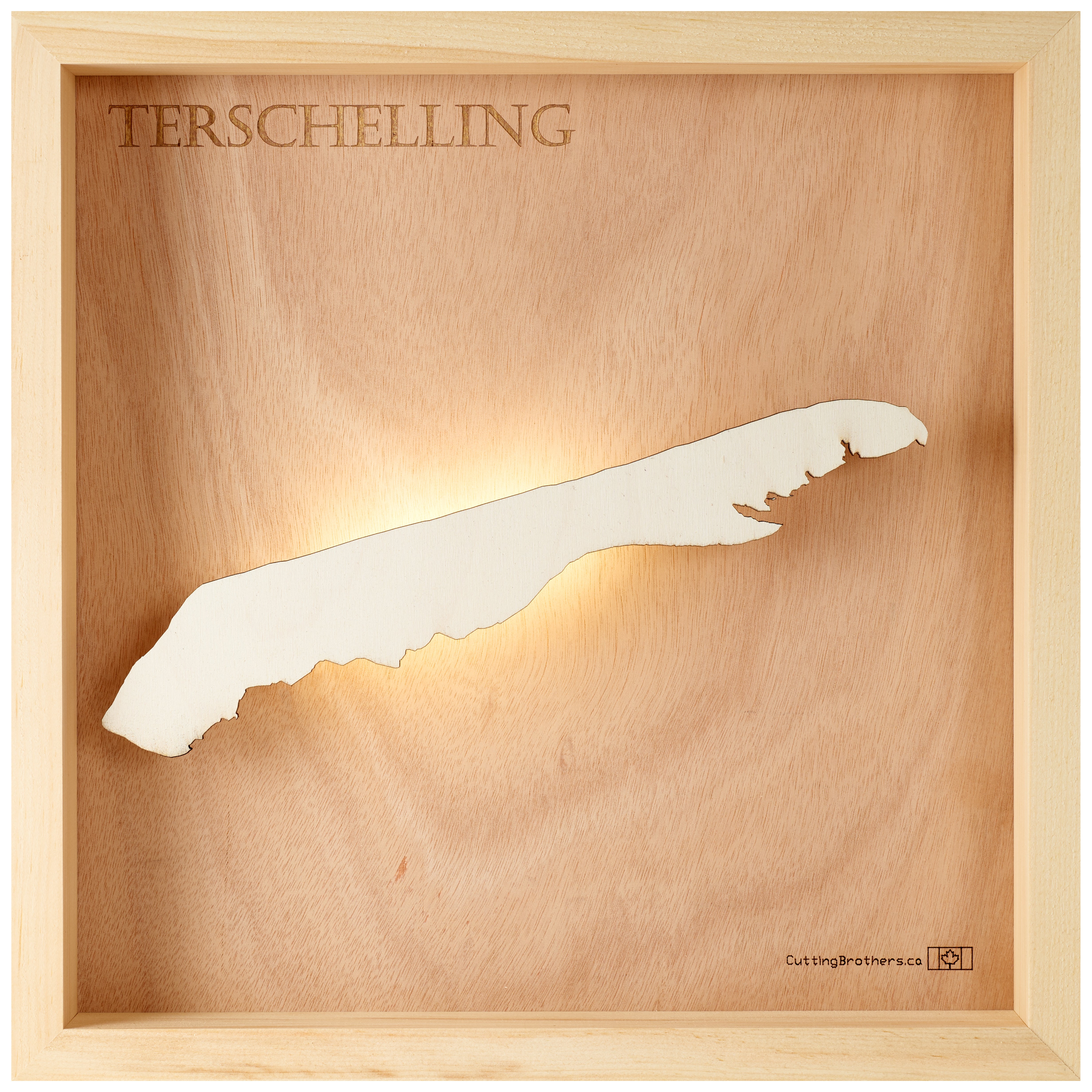 TERSCHELLING LED LIGHT WOODEN WALL MAP - Version S