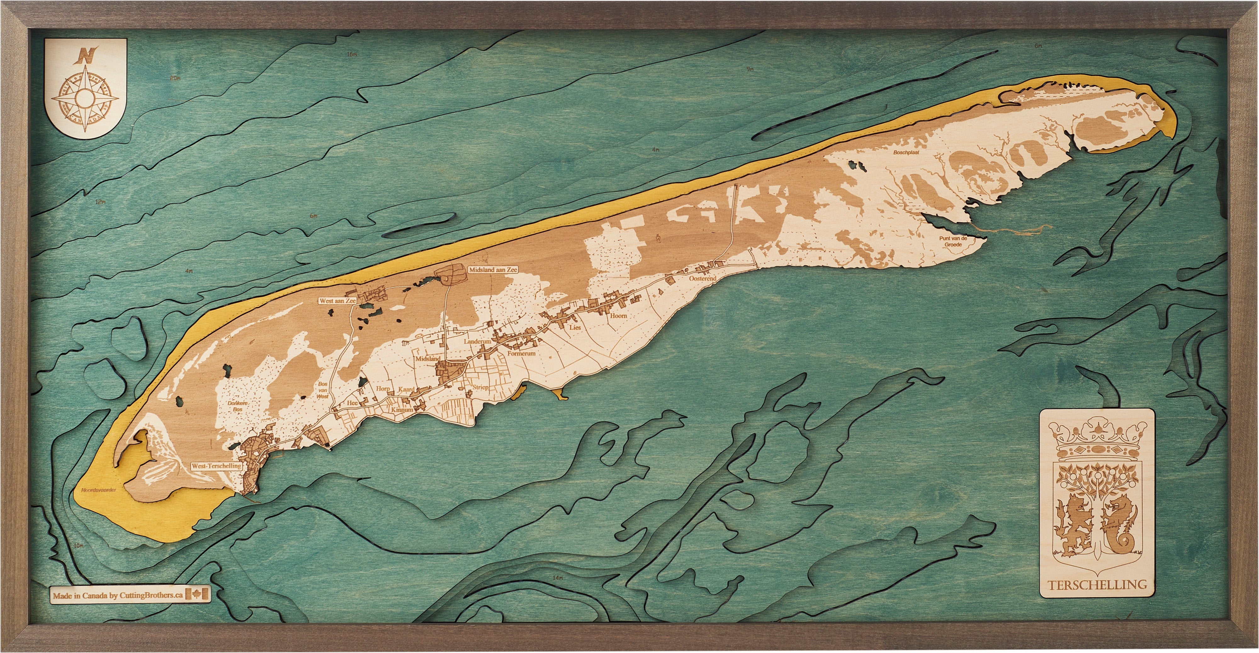 TERSCHELLING 3D WOODEN WALL MAP - Version L