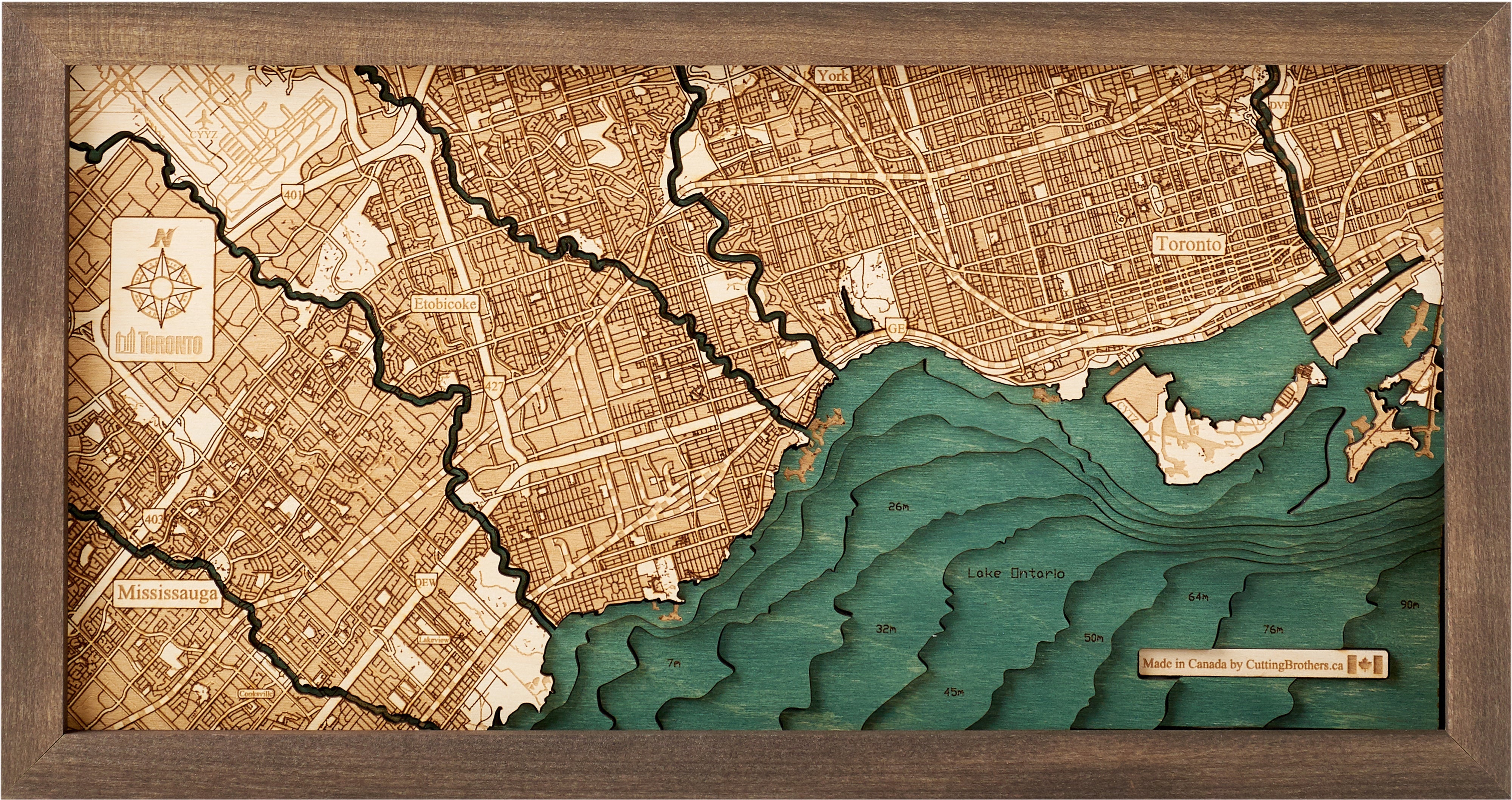 TORONTO 3D WOODEN WALL MAP - Version S