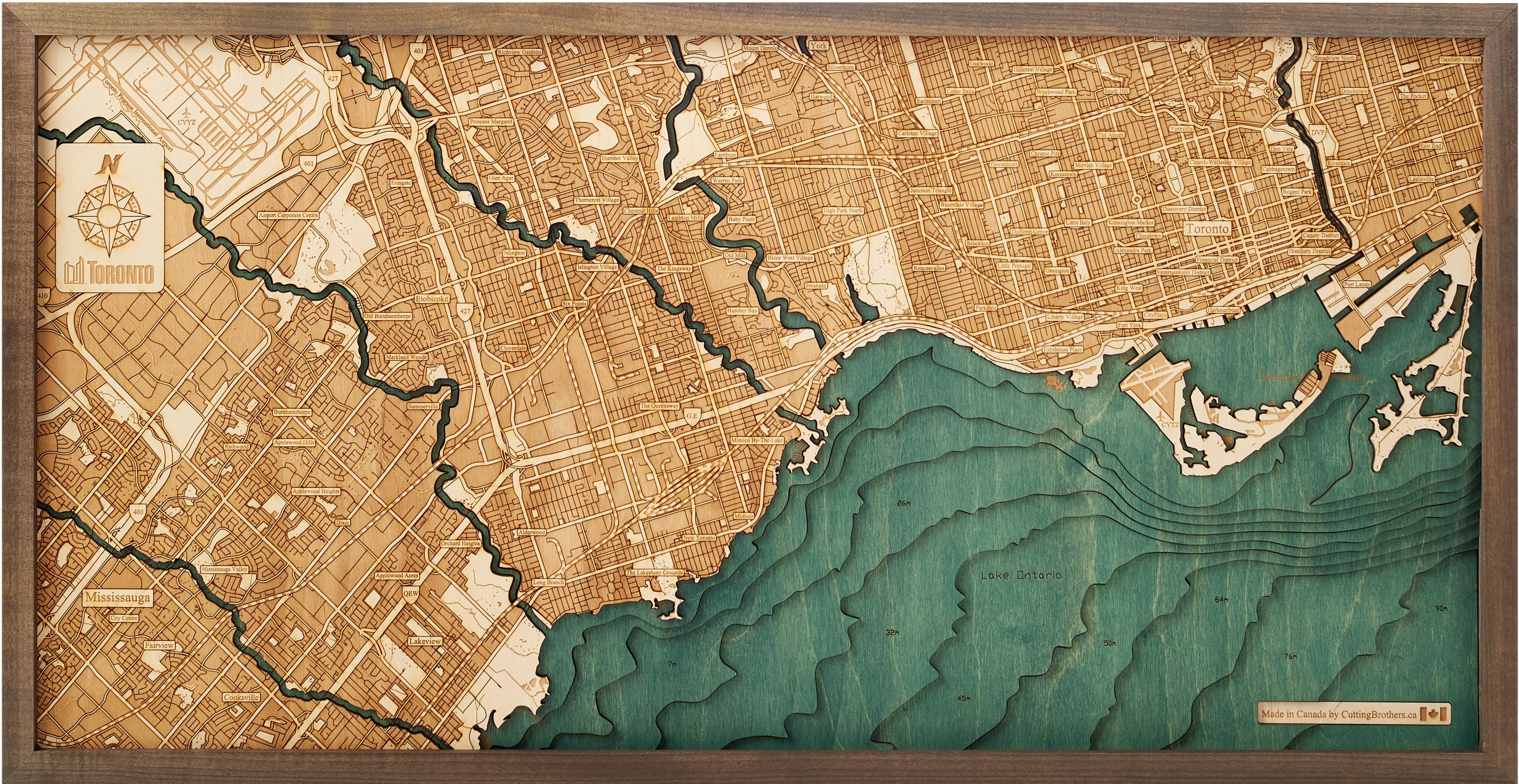 TORONTO 3D WOODEN WALL MAP - Version M