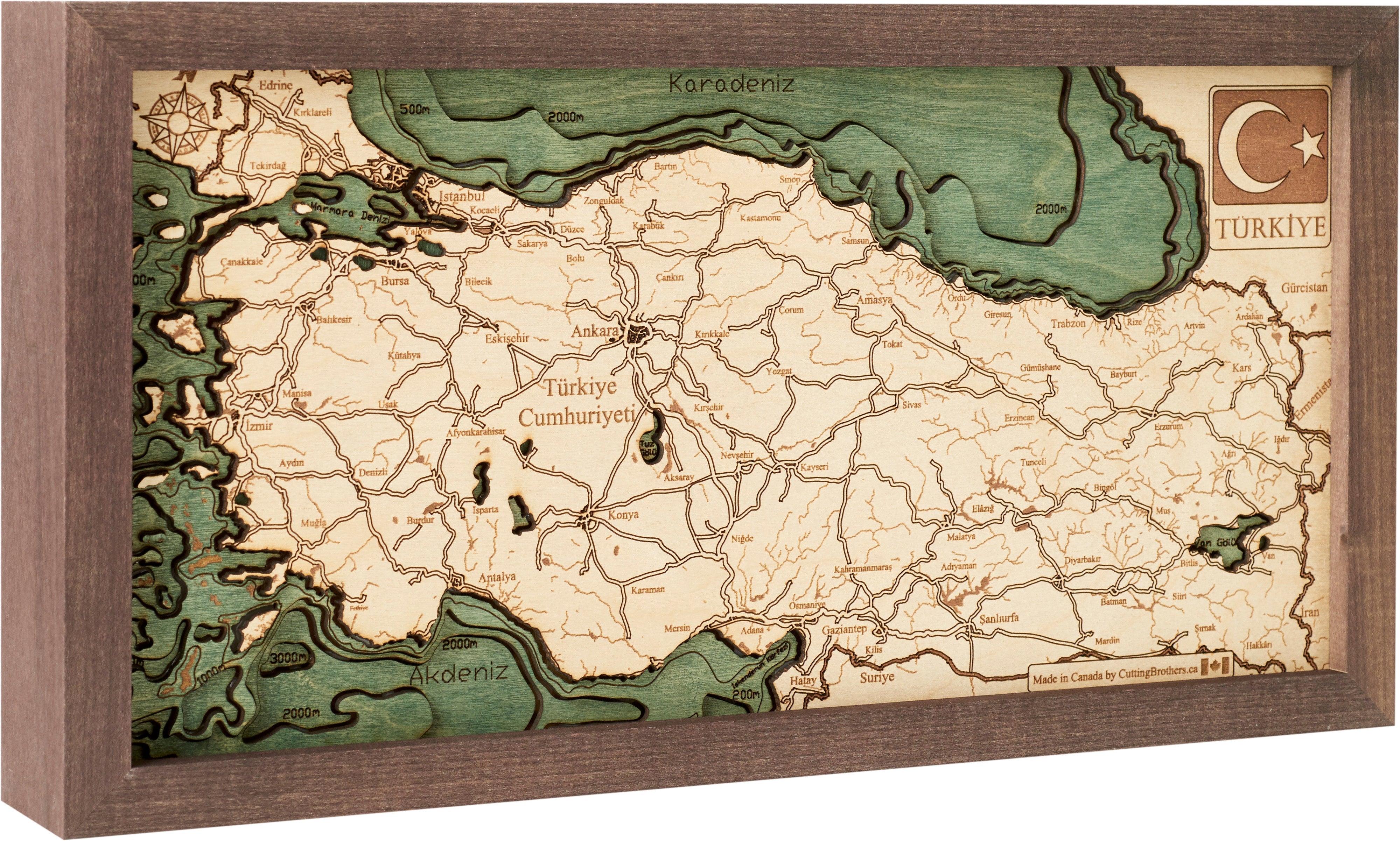 TÜRKIYE 3D WOODEN WALL MAP - Version S