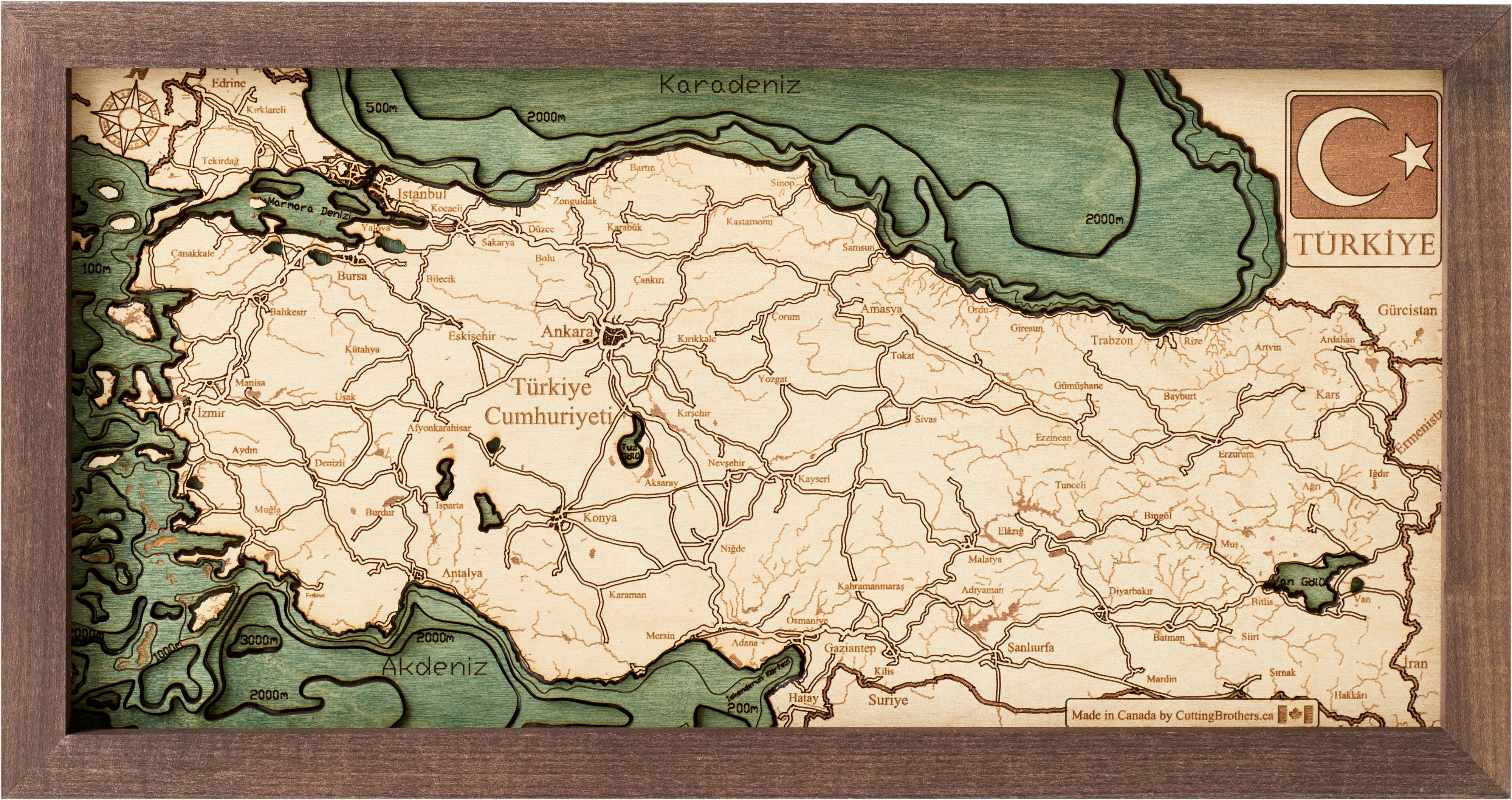 TÜRKIYE 3D WOODEN WALL MAP - Version S