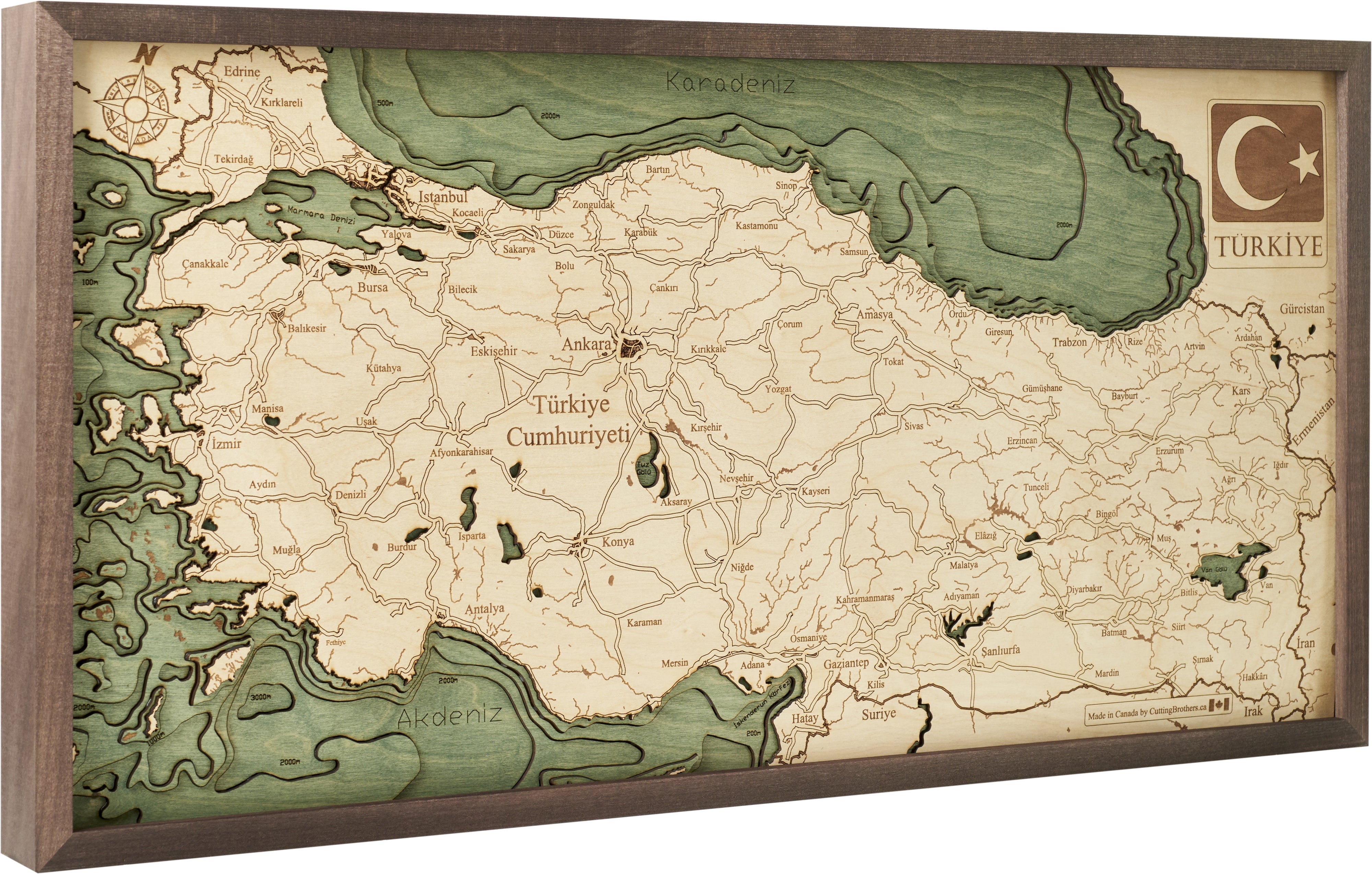 TÜRKIYE 3D WOODEN WALL MAP - Version M