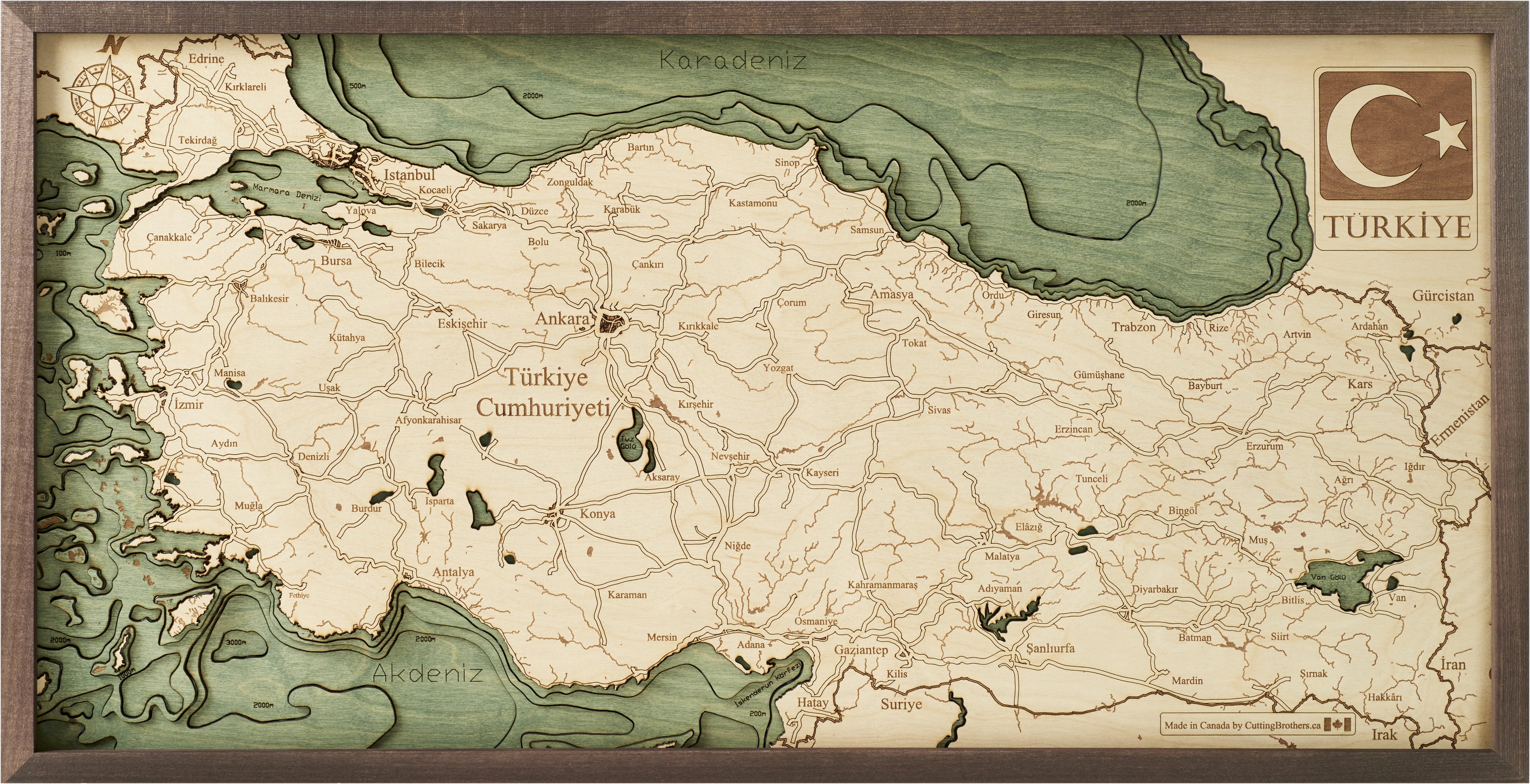 TÜRKIYE 3D WOODEN WALL MAP - Version M