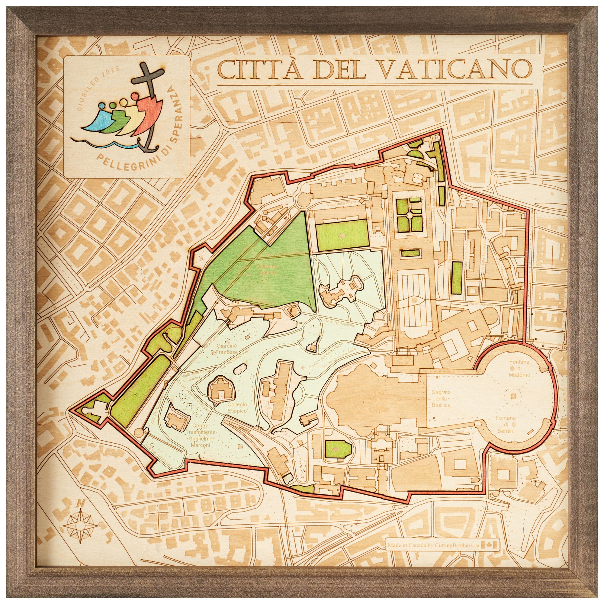 GIUBILEO2025 - VATICANO -  3D WOODEN WALL MAP - Version S