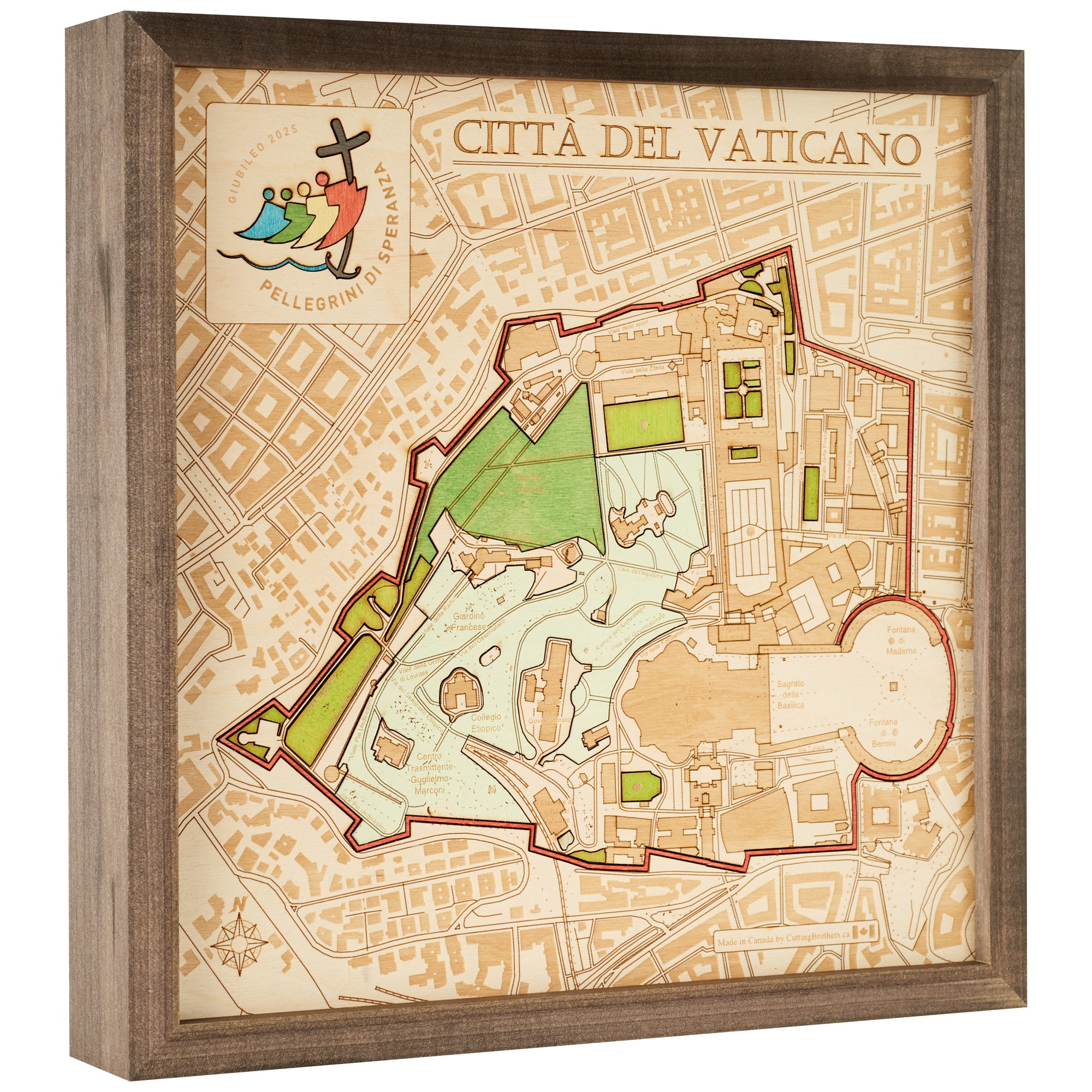 GIUBILEO2025 - VATICANO -  3D WOODEN WALL MAP - Version S